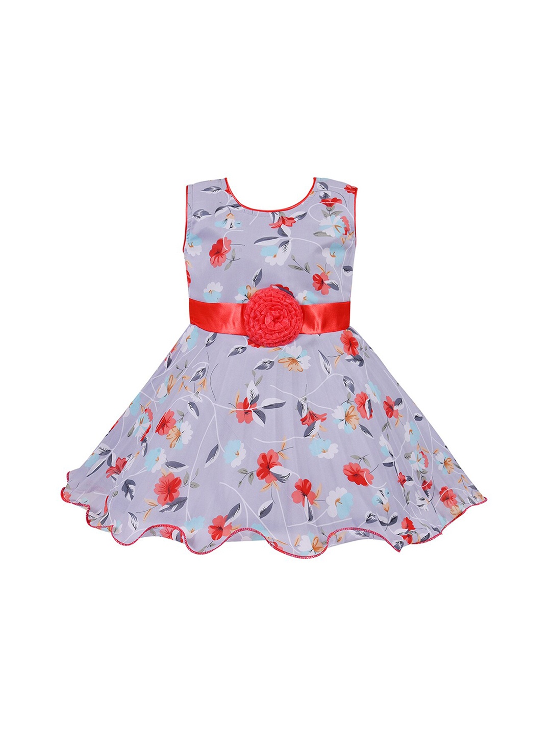 

Wish Karo Grey & Red Floral Georgette Dress