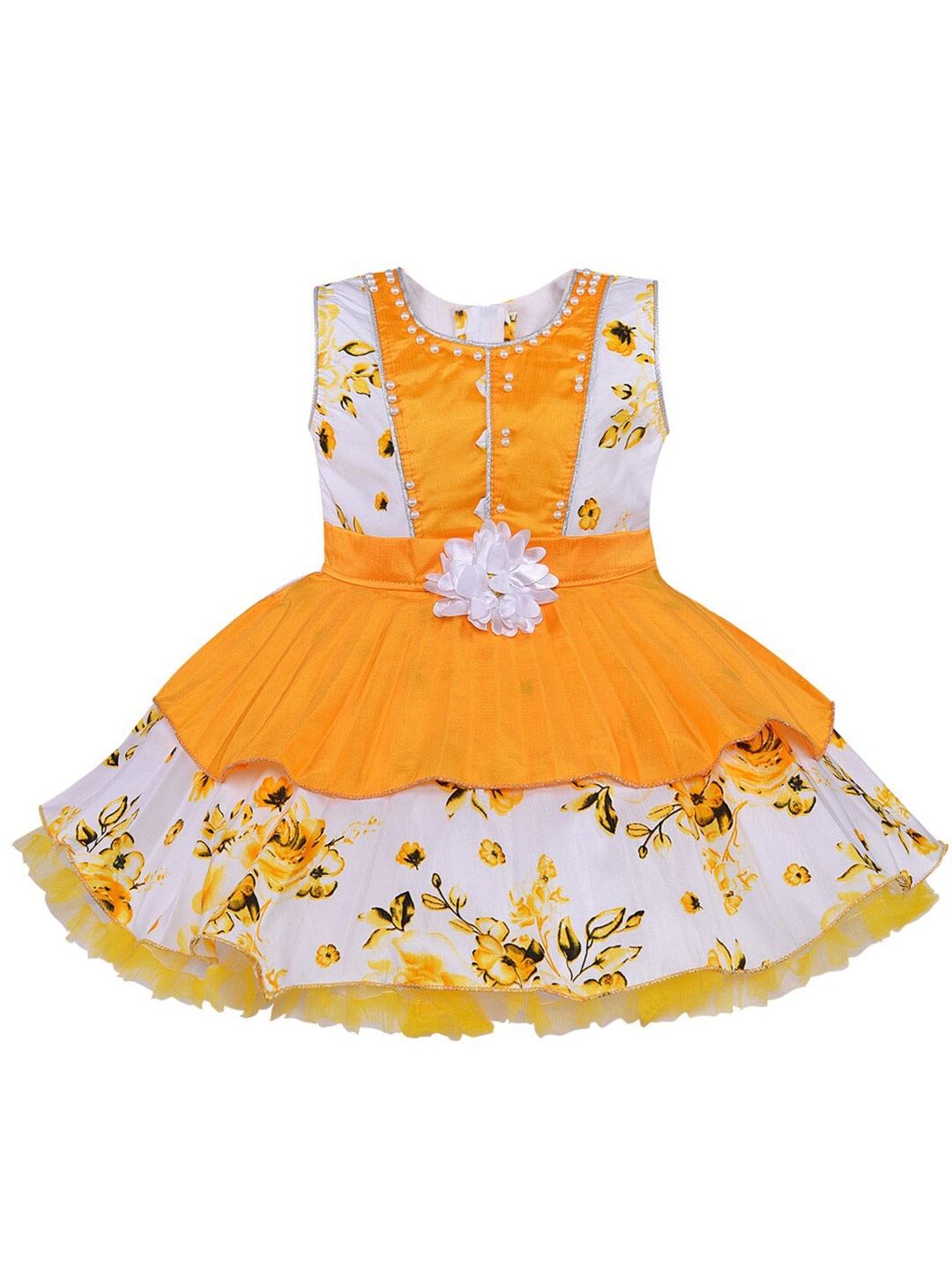 

Wish Karo Girls Yellow Floral Georgette Dress