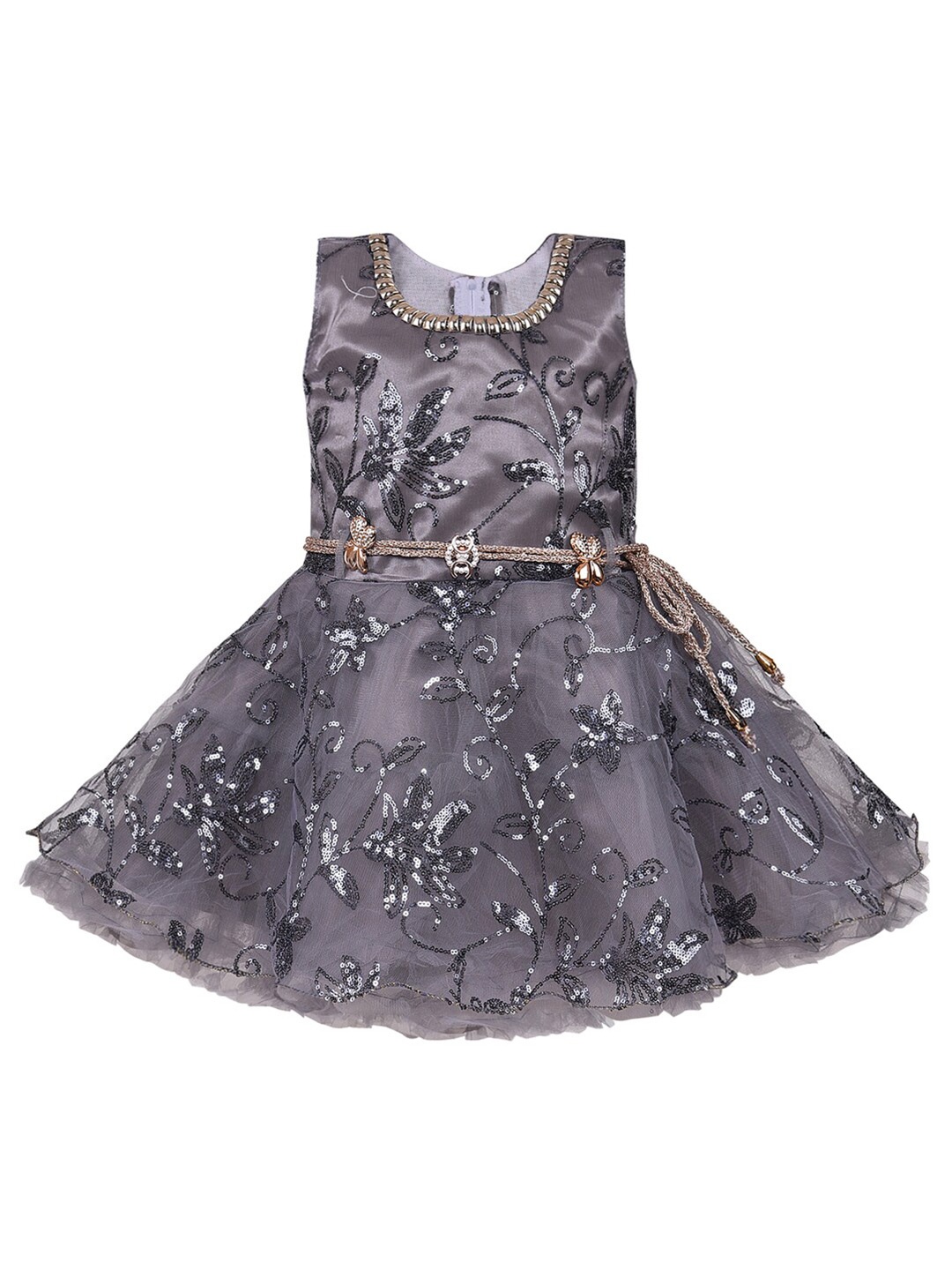 

Wish Karo Girls Grey Embellished Net Fit & Flare Dress