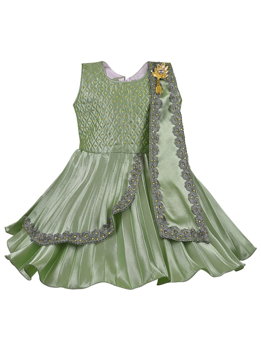 

Wish Karo Green & Gold-Toned Embellished Satin A-Line Dress