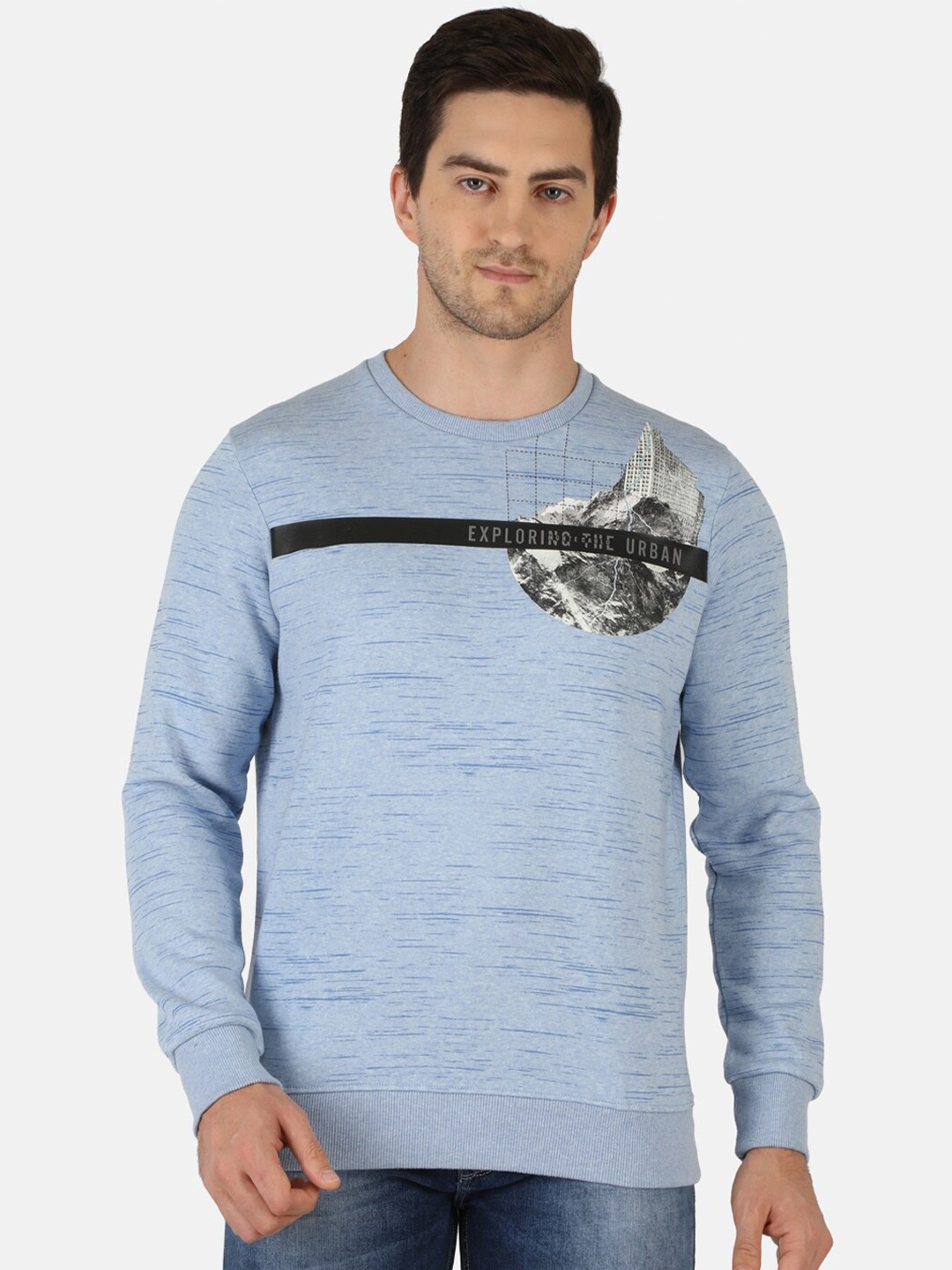 

Monte Carlo Men Blue Printed Cotton Blend Sweatshirt