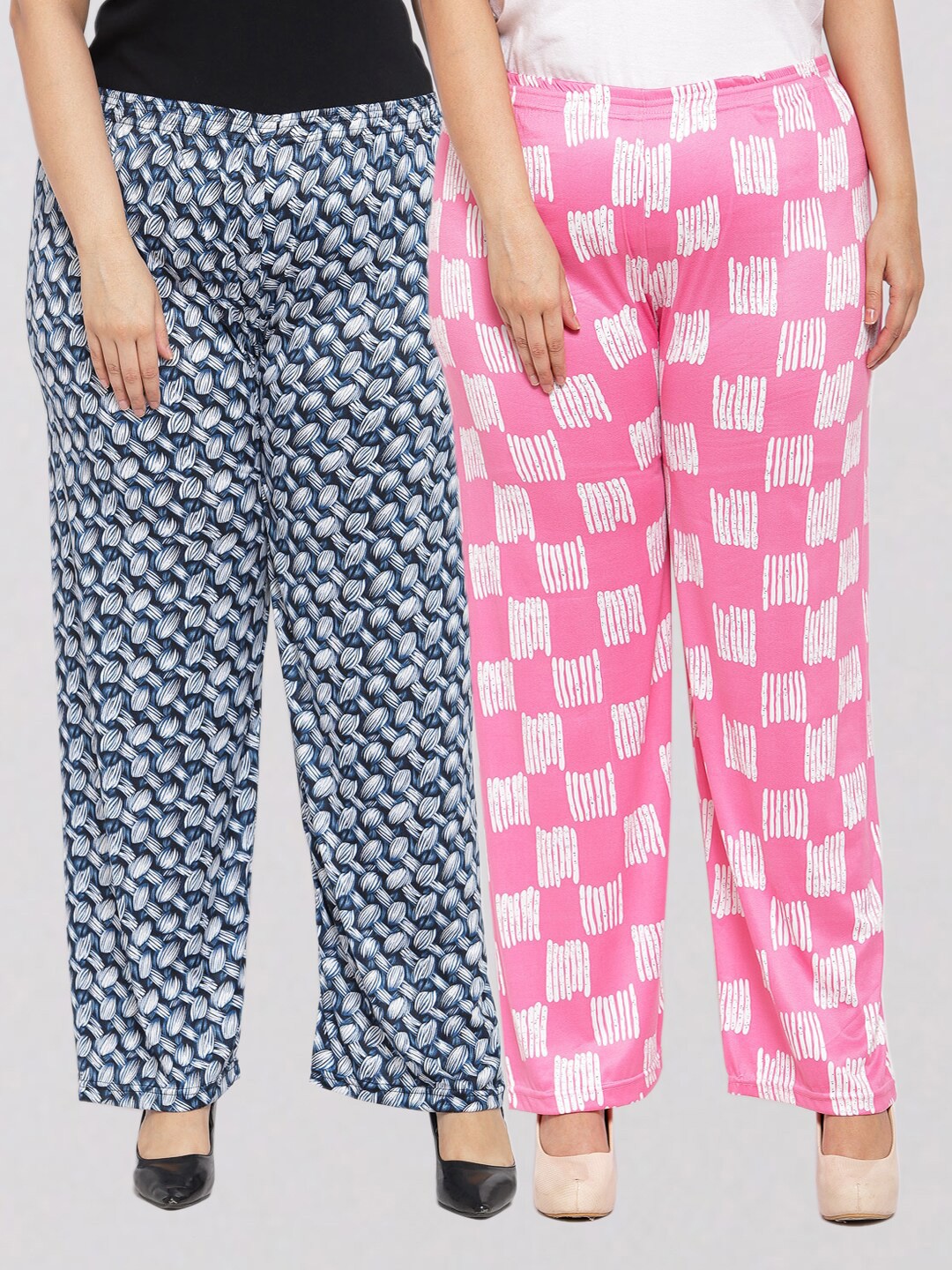 

KLOTTHE Women Pack Of 2 Blue & Pink Printed Wide Leg Palazzos