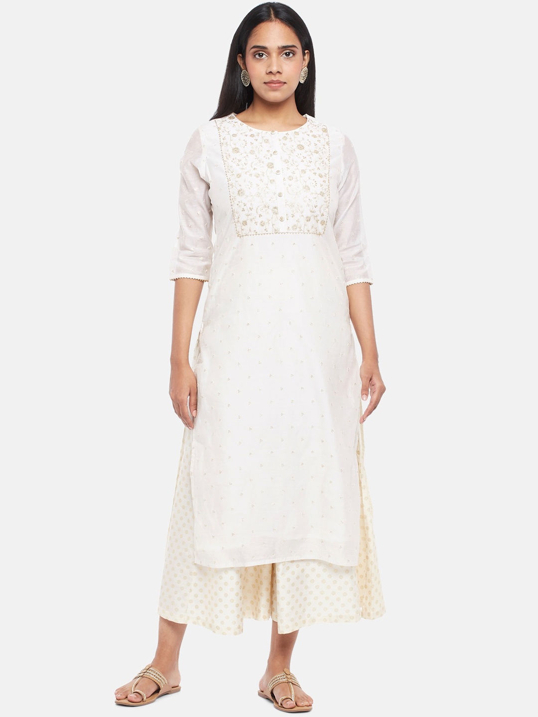 

RANGMANCH BY PANTALOONS Women White Ethnic Motifs Embroidered Regular Thread Work Kurta with Palazzos