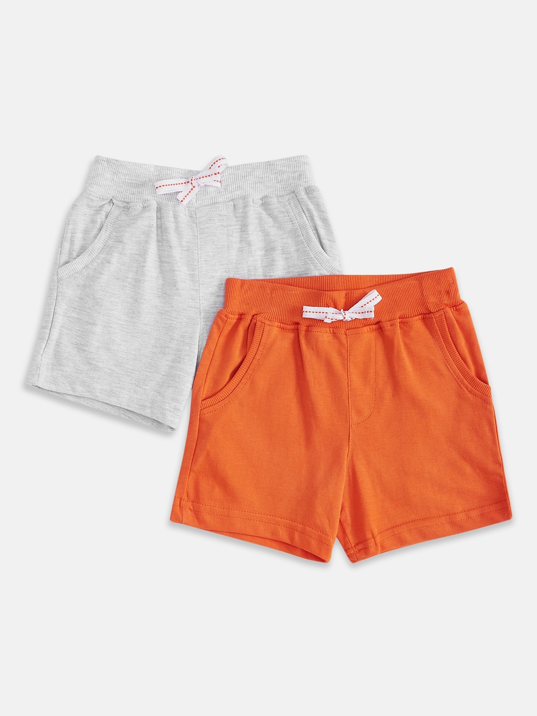 

Pantaloons Baby Pack of 2 Boys Grey Melange & Orange Pure Cotton Shorts