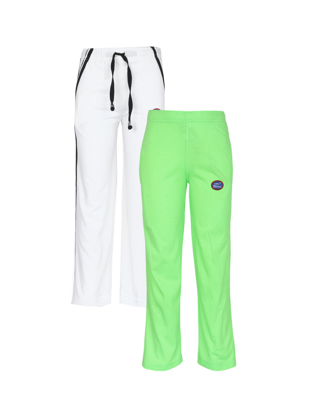 

VIMAL JONNEY Kids Green & White Pack of 2 Cotton Blended Track pants