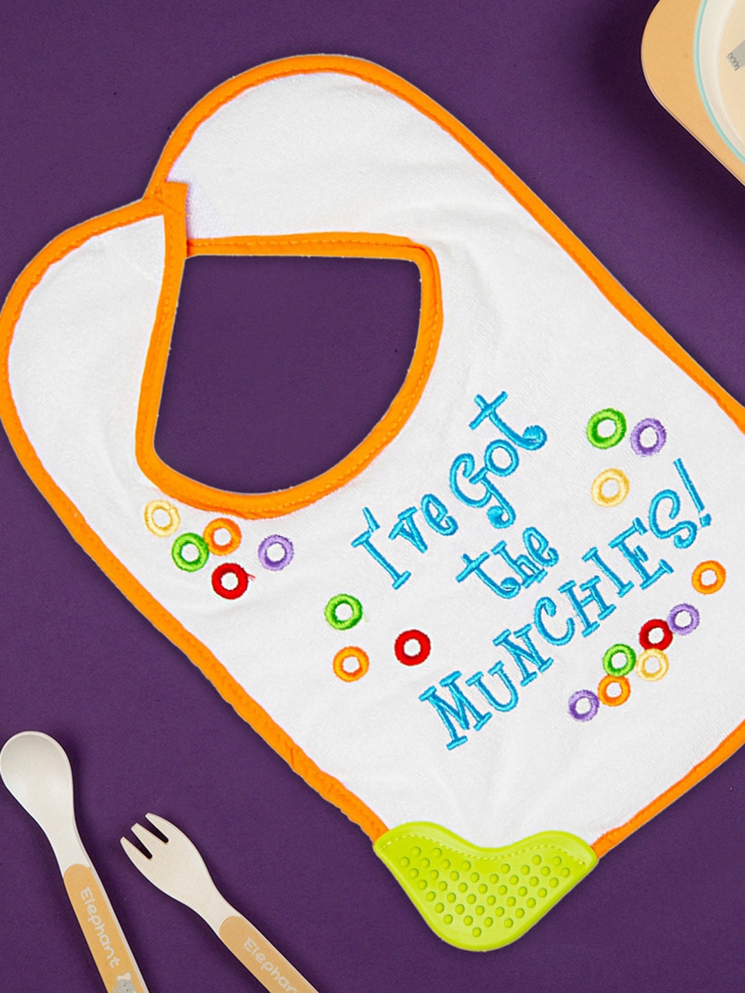 

Baby Moo Infant Kids Orange & White Teether Bib