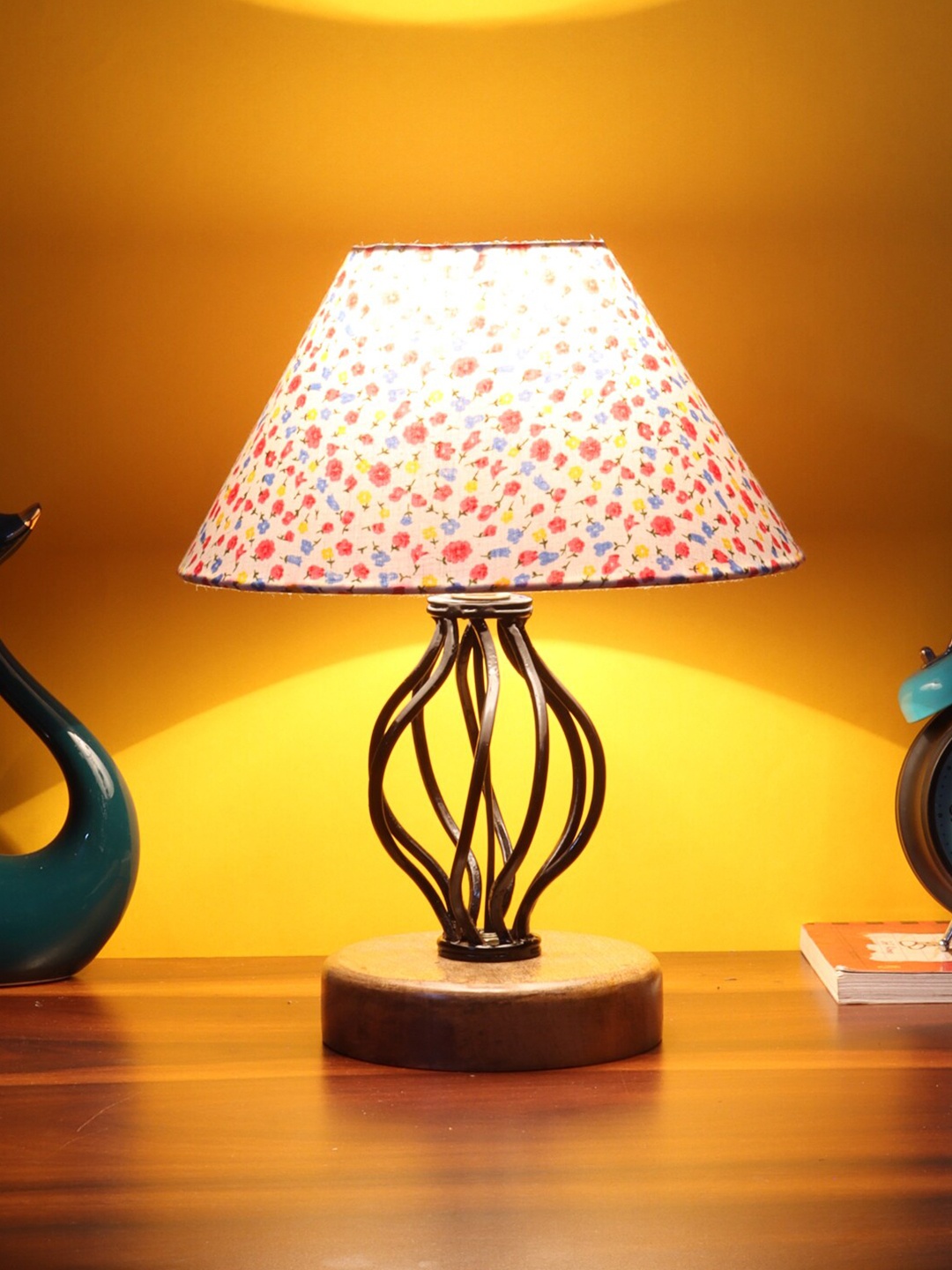

Devansh White & Magenta Printed Cotton Table lamp with Wood & Iron Base