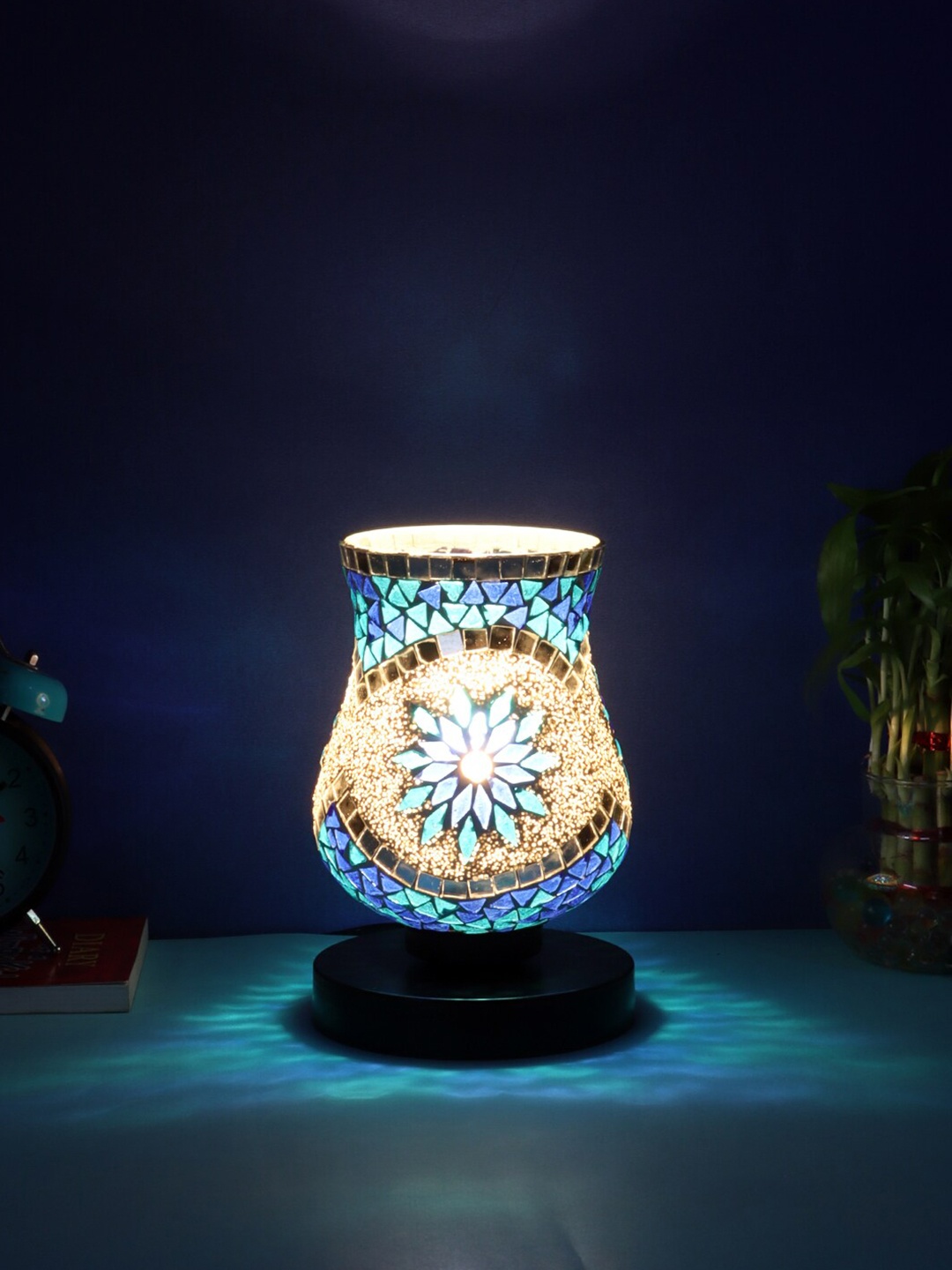 Devansh Multicoloured Mosaic Glass Table Lamp With Iron Base, Multi