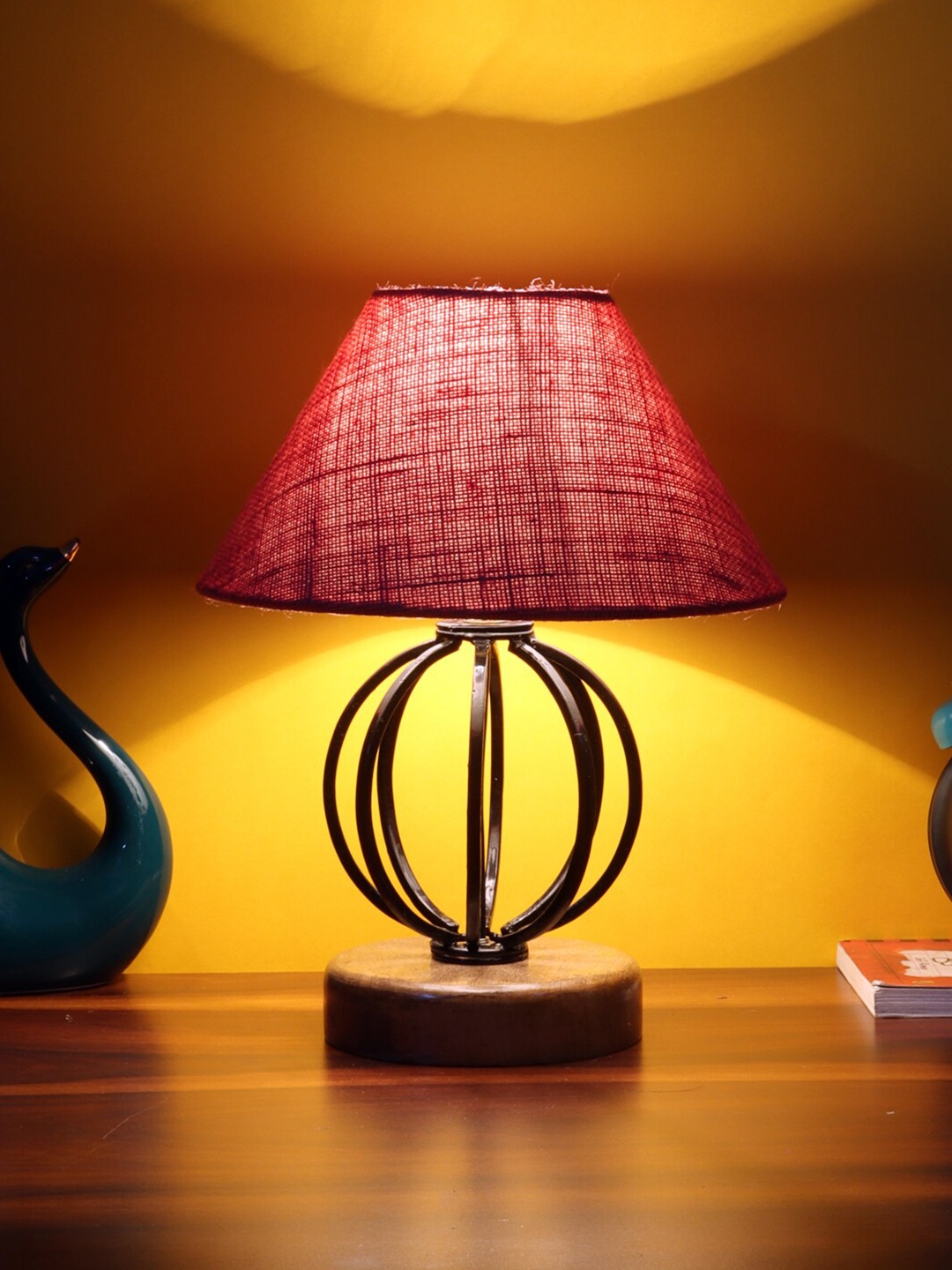 

Devansh Pink Jute Table Lamp With Wood & Iron Base