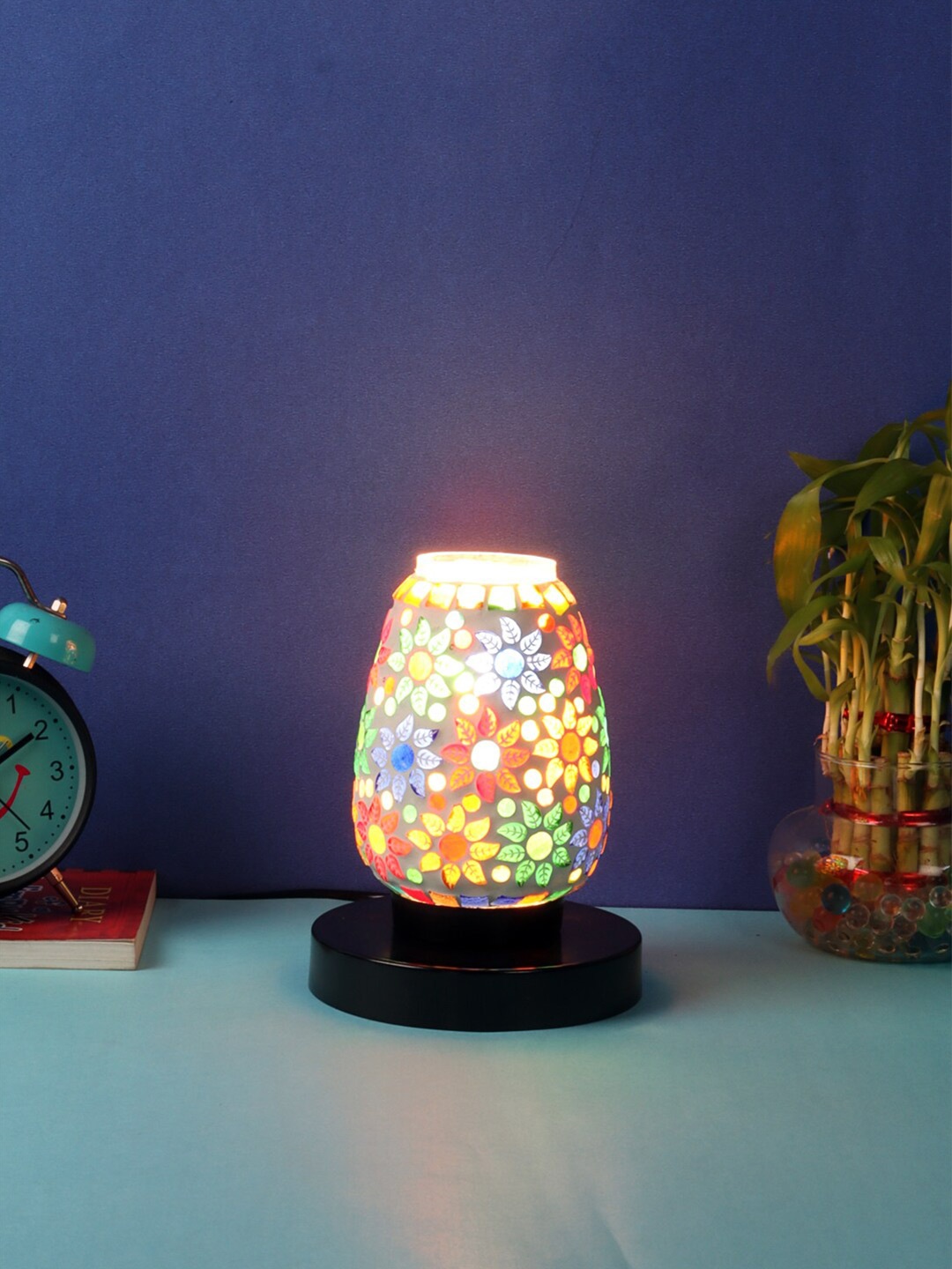Devansh Multicoloured Mosaic Glass Table Lamp With Iron Base, Multi