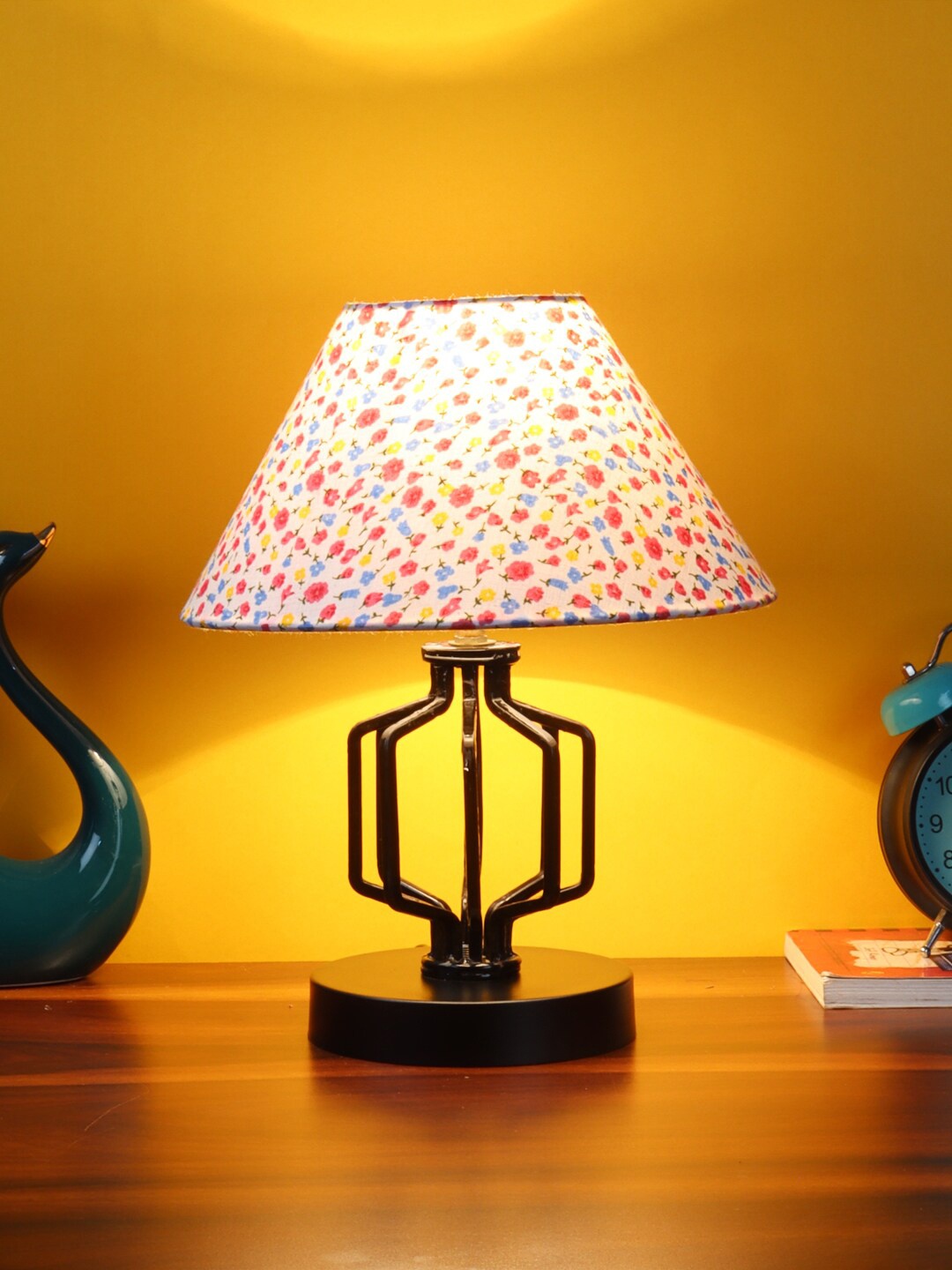 Devansh White & Pink Cotton Table Lamp with Iron Base