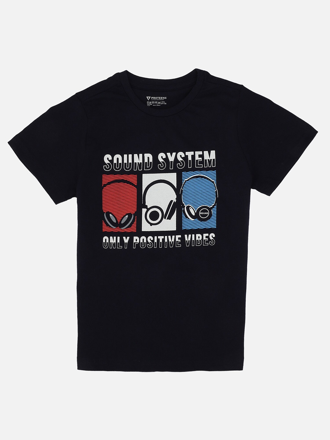 

PROTEENS Boys Navy Blue & White Printed Cotton T-shirt