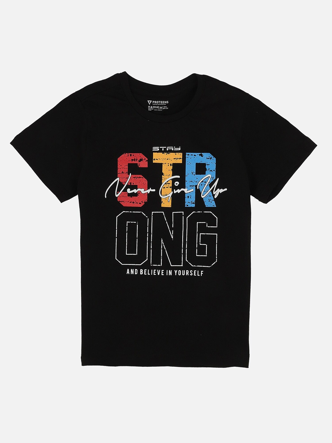 

PROTEENS Boys Black Typography Printed T-shirt