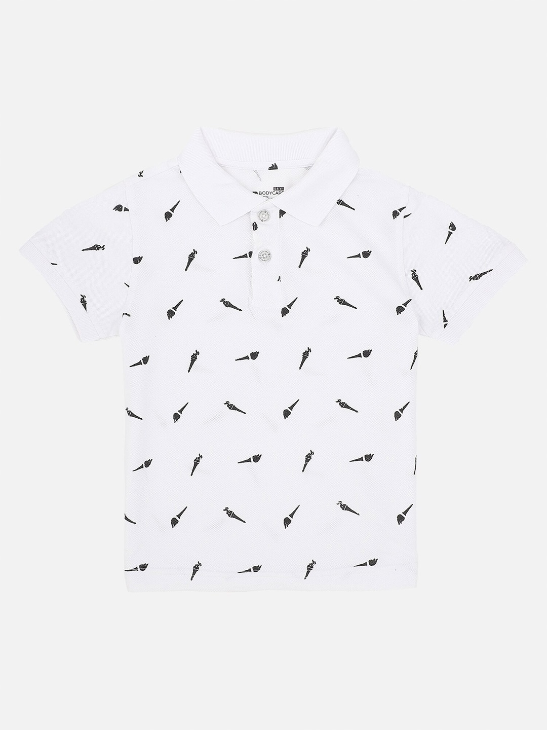 

PROTEENS Boys White & Black Printed Polo Collar Cotton T-shirt