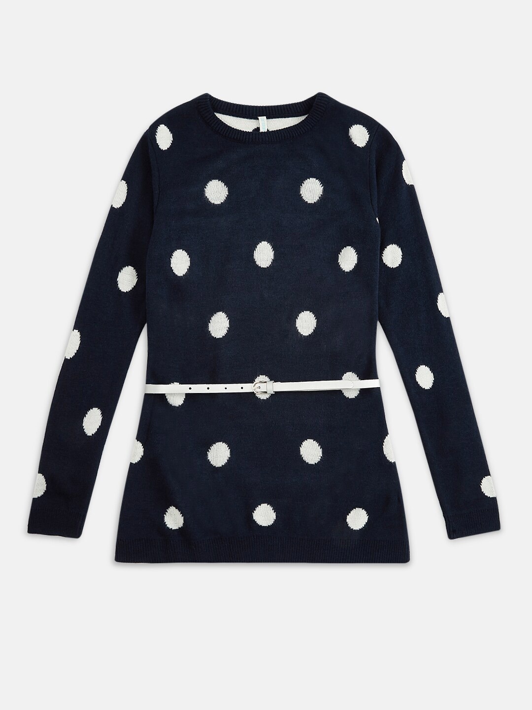 

Pantaloons Junior Navy Blue & White Polka Dots Printed Acrylic A-Line Dress