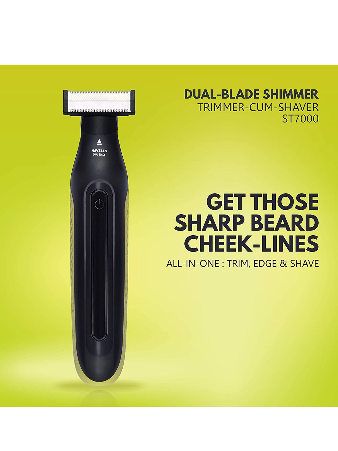 

Havells Black & Yellow Rechargeable Dual Blade Shimmer with 3 Trimming Combs