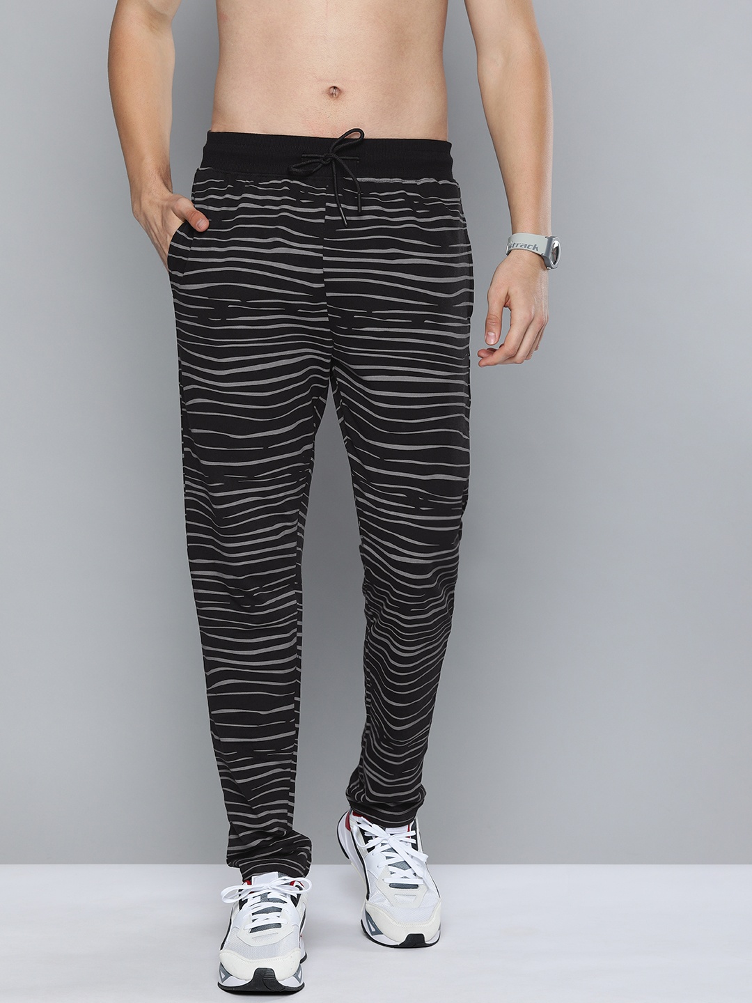 

HERE&NOW Men Black & White Striped Track Pants