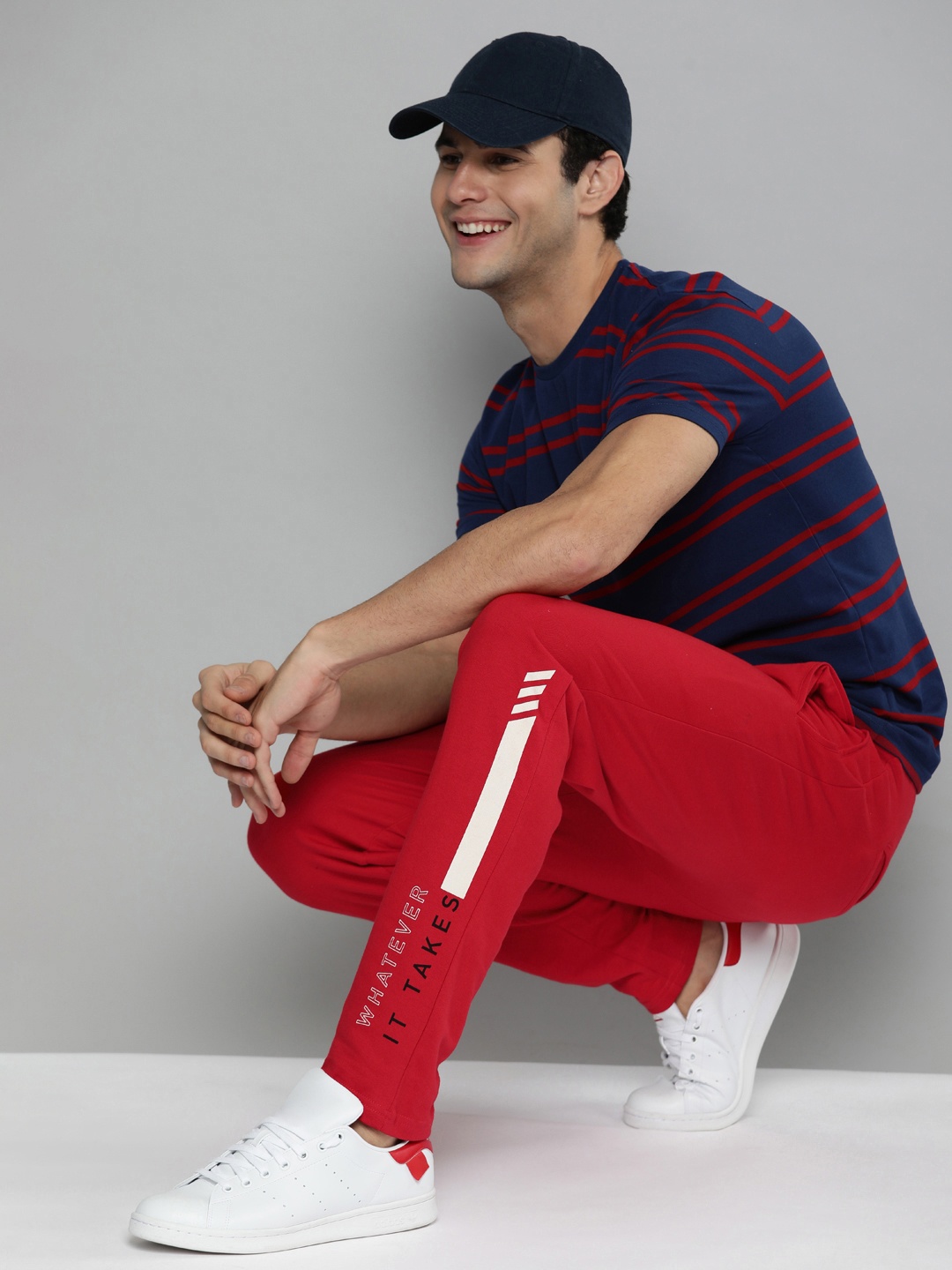 

HERE&NOW Men Red Printed Pure Cotton Track Pants