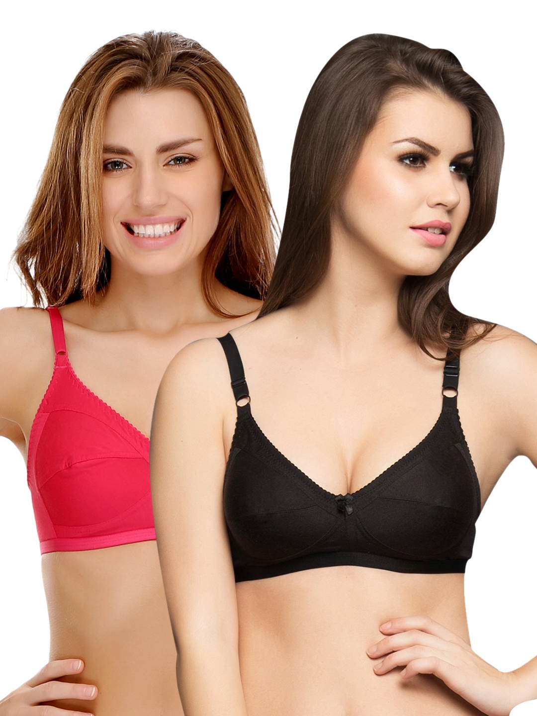 

Clovia Pack Of 2 Cotton Non-Padded Wirefree Full Cup Bra - Multicolor, Black