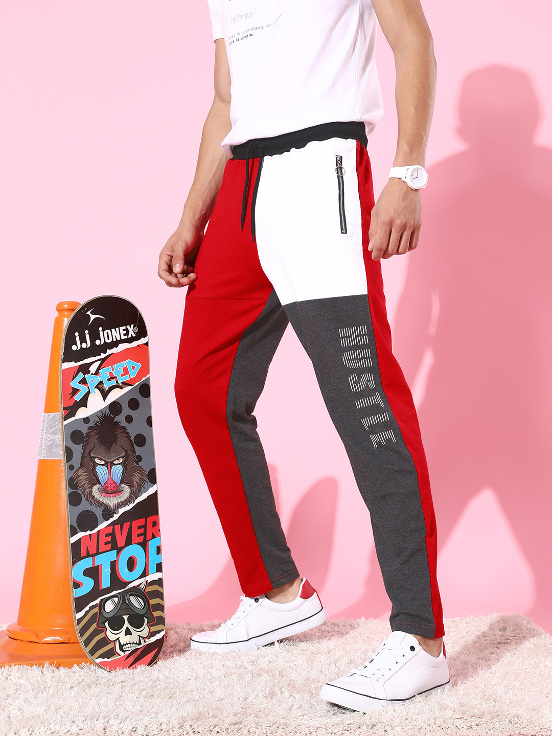 

HERE&NOW Men Maroon Colourblocked Updated Joggers