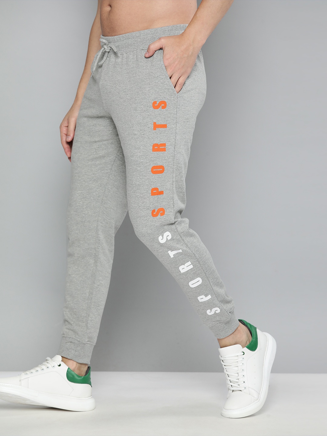 

HERE&NOW Men Grey Melange & Orange Printed Joggers
