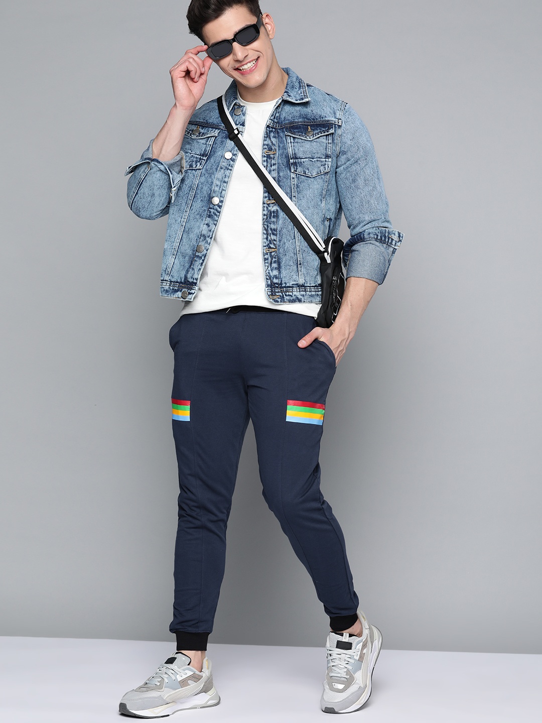 

HERE&NOW Navy Blue Striped Detail Pure Cotton Joggers