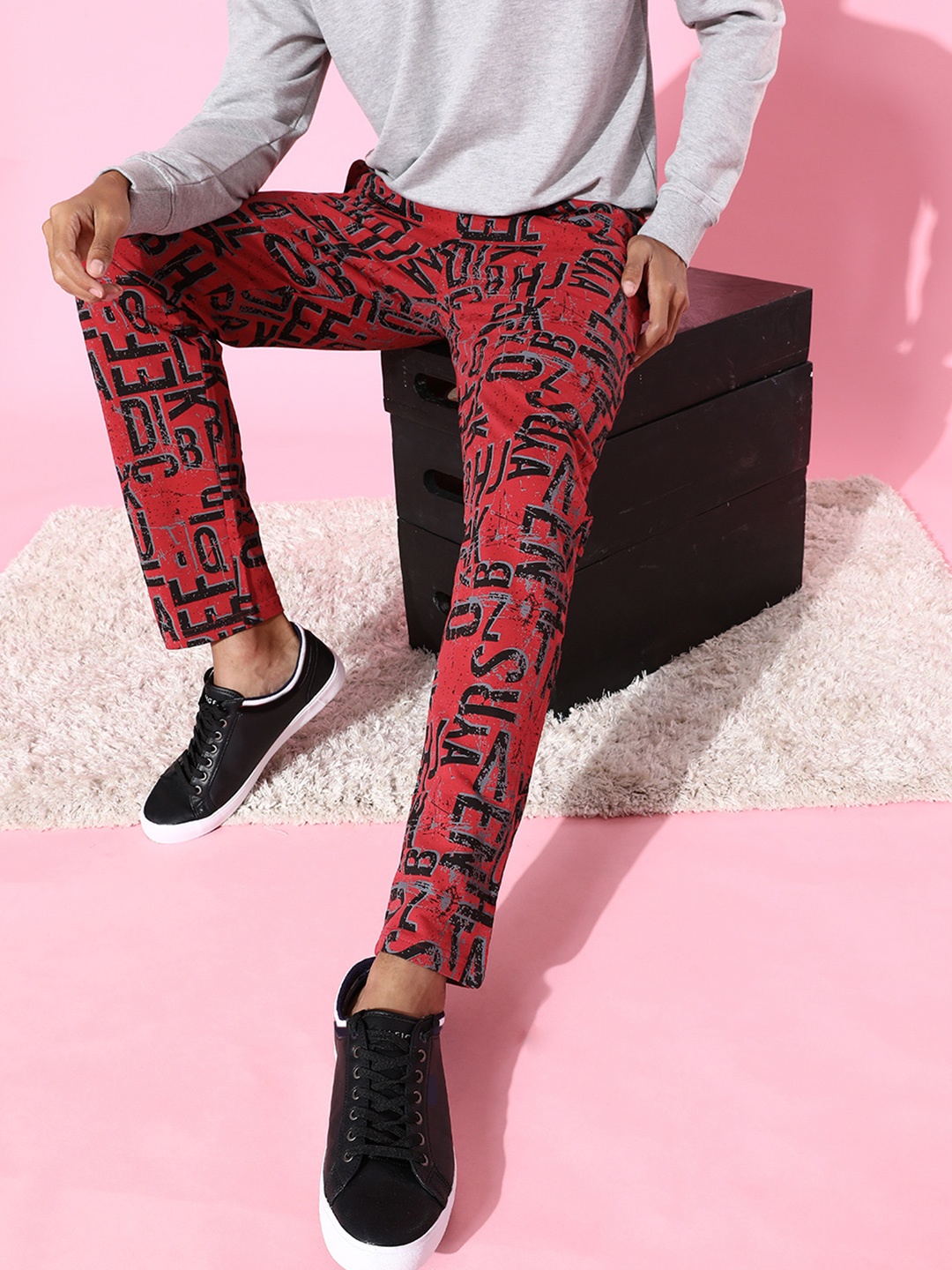 

HERE&NOW Men Red Typography Updated Joggers