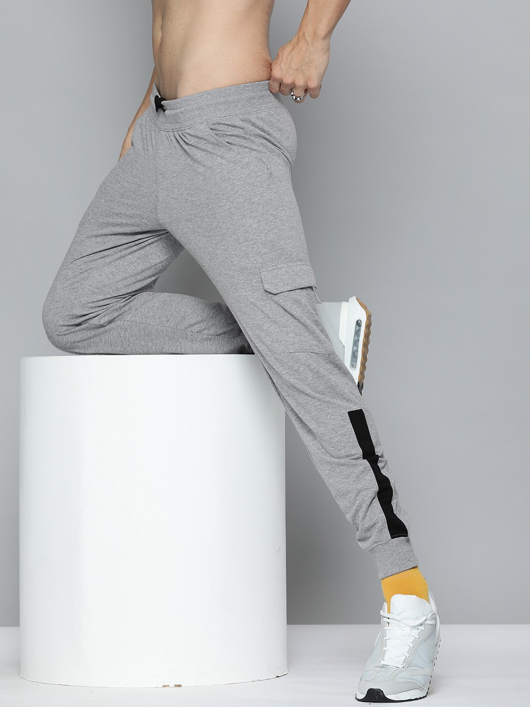 

HERE&NOW Men Grey & Black Colourblocked Joggers