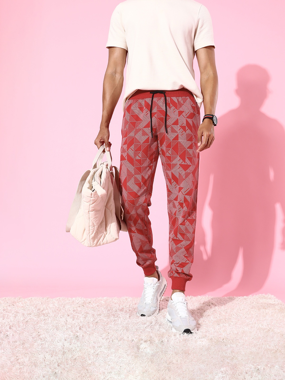 

HERE&NOW Men Red Geometric Updated Joggers