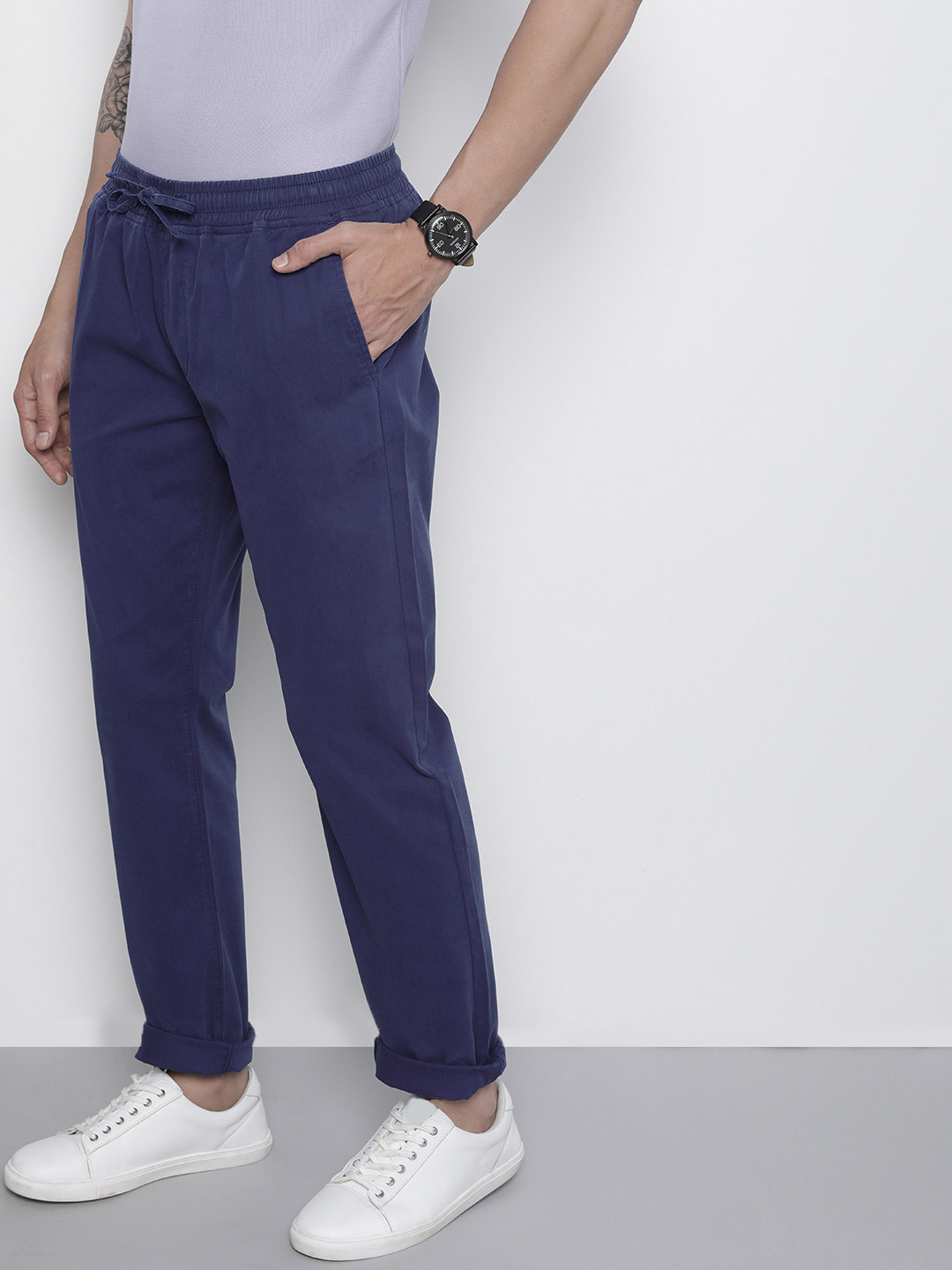 

Nautica Men Navy Blue Solid Slim Fit Trousers