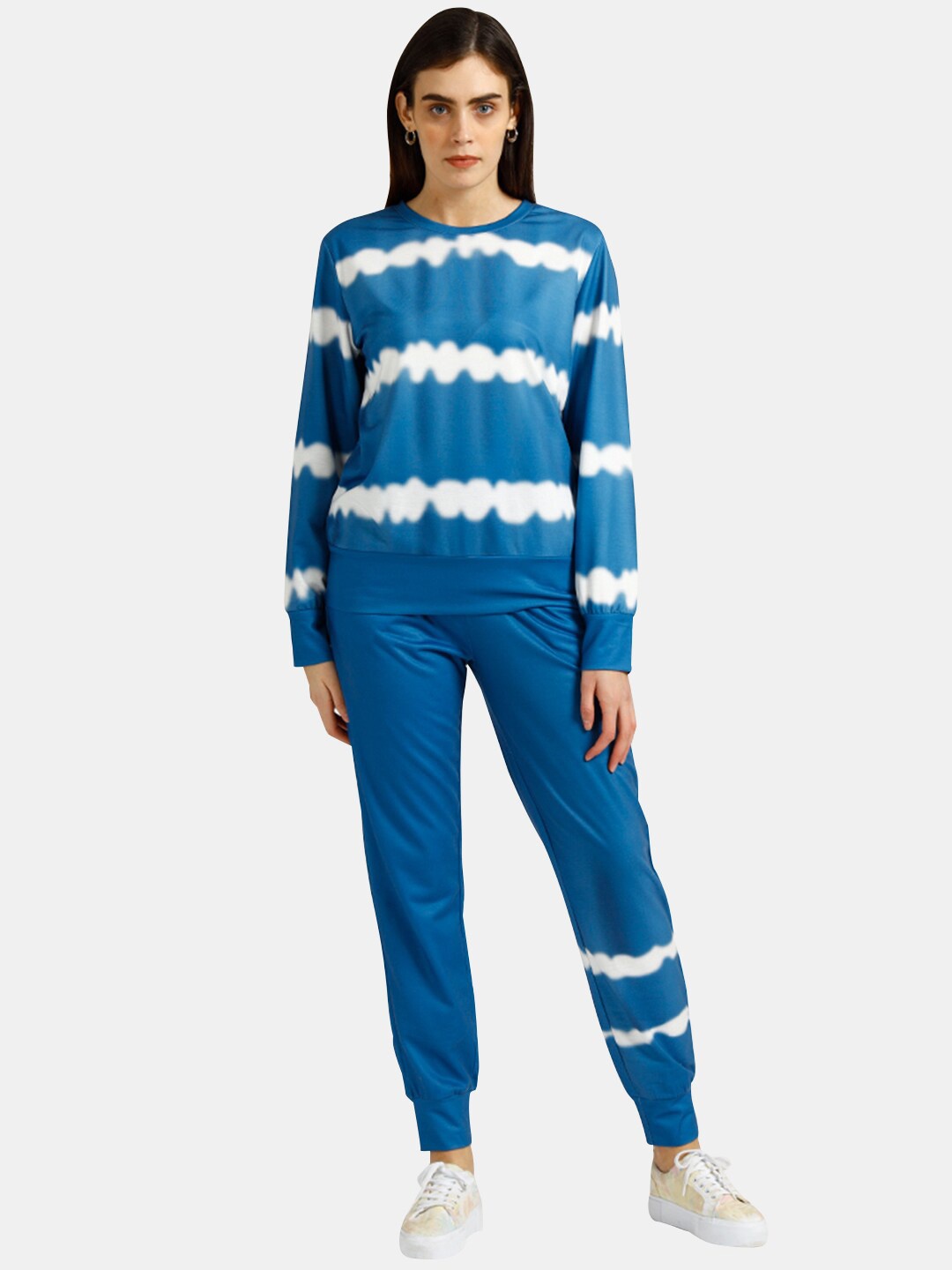 

iki chic Women Blue & White Dyed T-shirt with Joggers Joggers