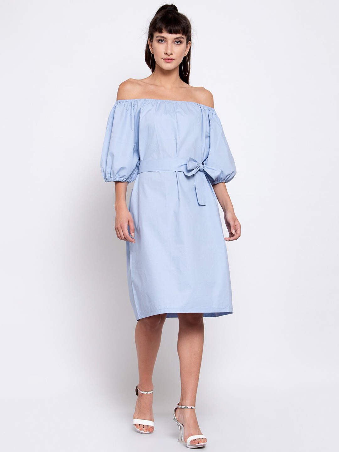 

iki chic Blue Off-Shoulder A-Line Dress