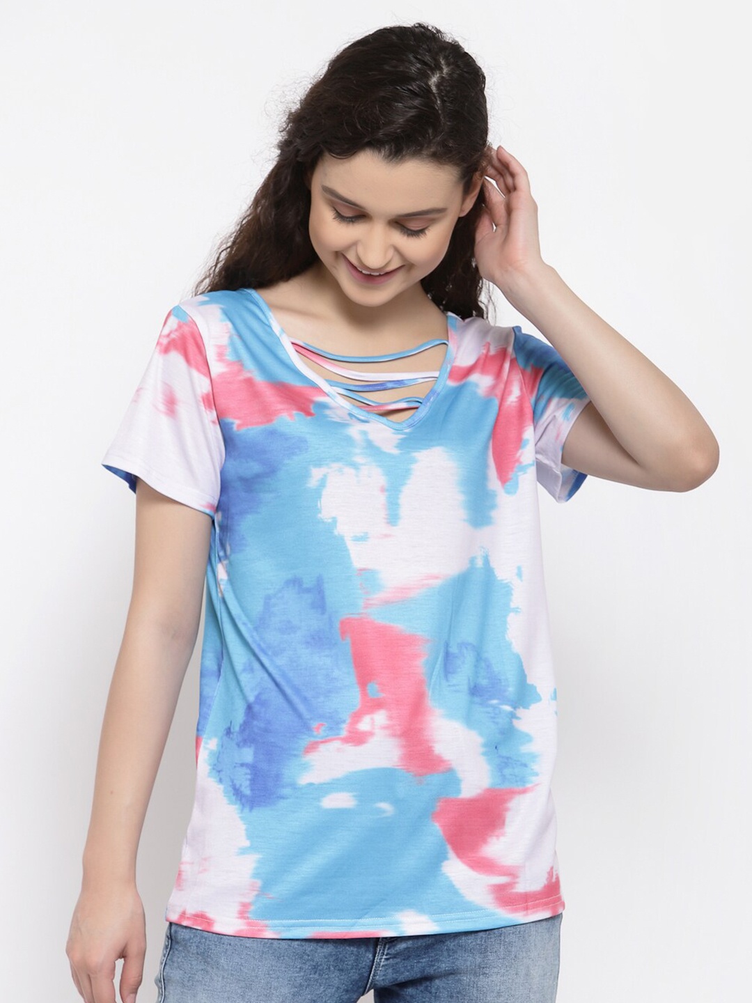 

iki chic Blue & White Tie and Dye Dyed Top