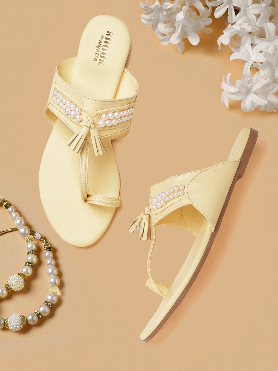 

Anouk Women Yellow Beaded One Toe Flats with Tassels