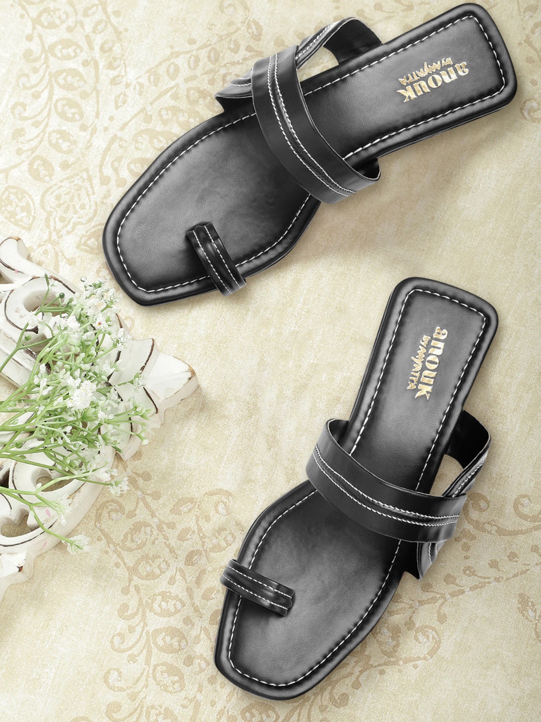 

Anouk Women Black Solid One Toe Sandals