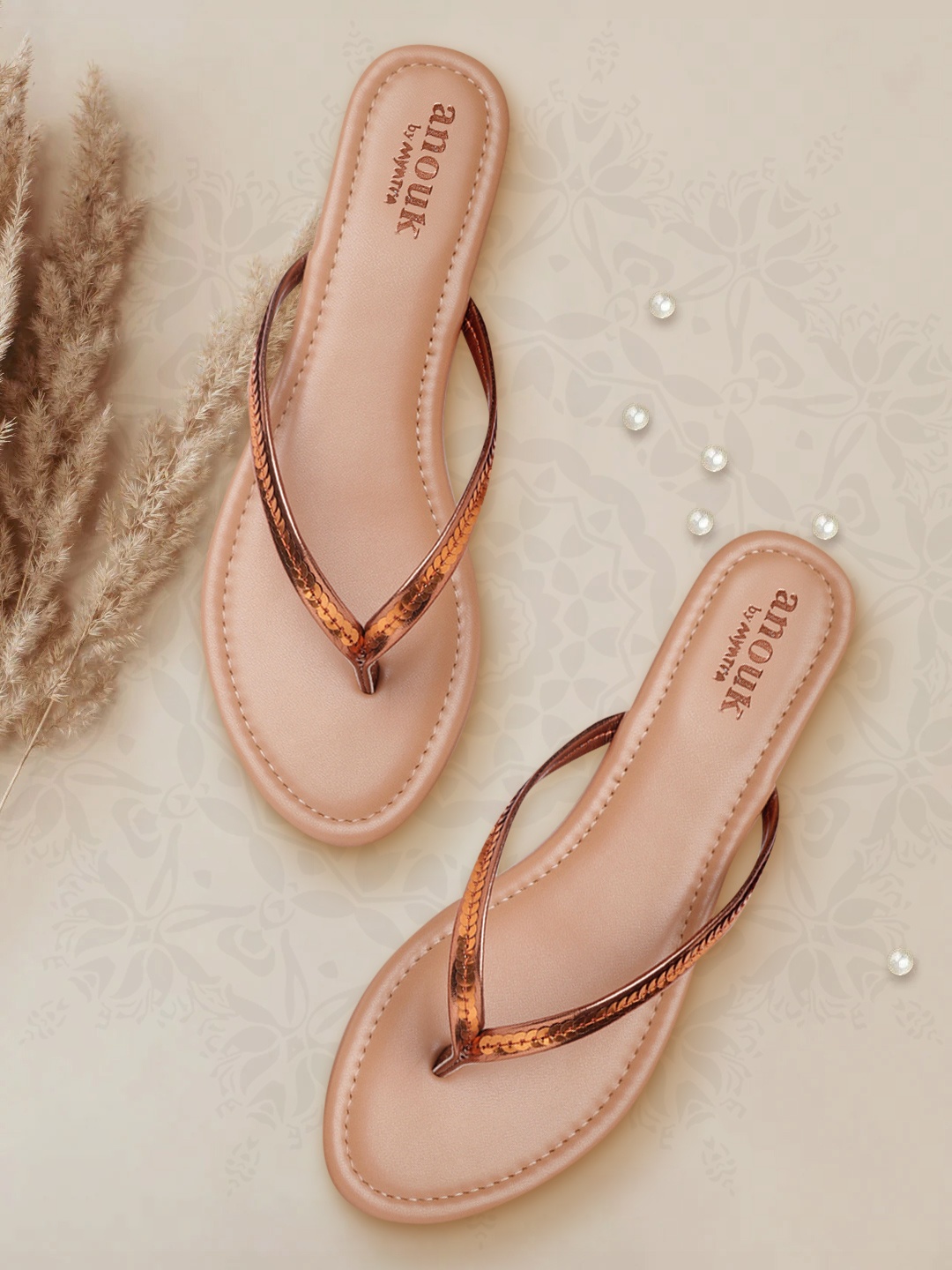 

Anouk Women Copper-Toned Sequined Open Toe Flats