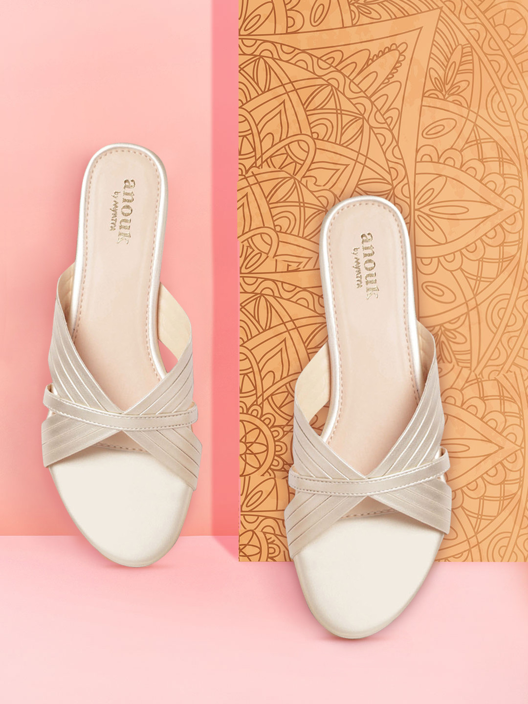 

Anouk Women Light Gold-Toned Solid Open Toe Flats