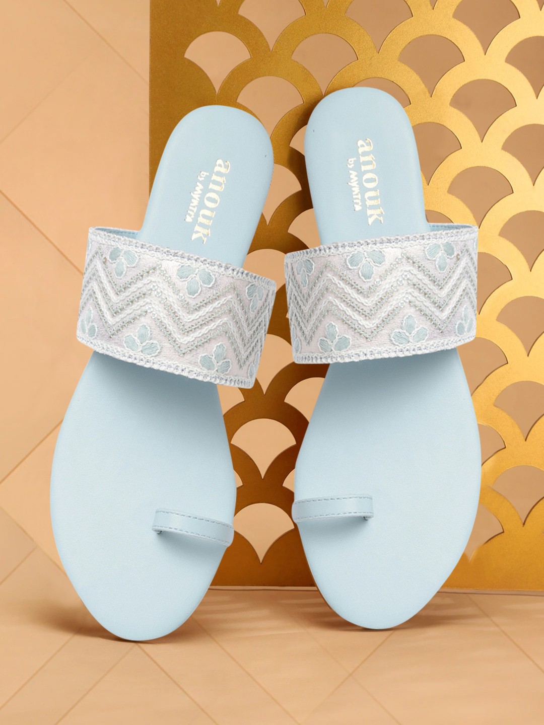 

Anouk Women Blue & Silver-Toned Ethnic Embellished One Toe Flats