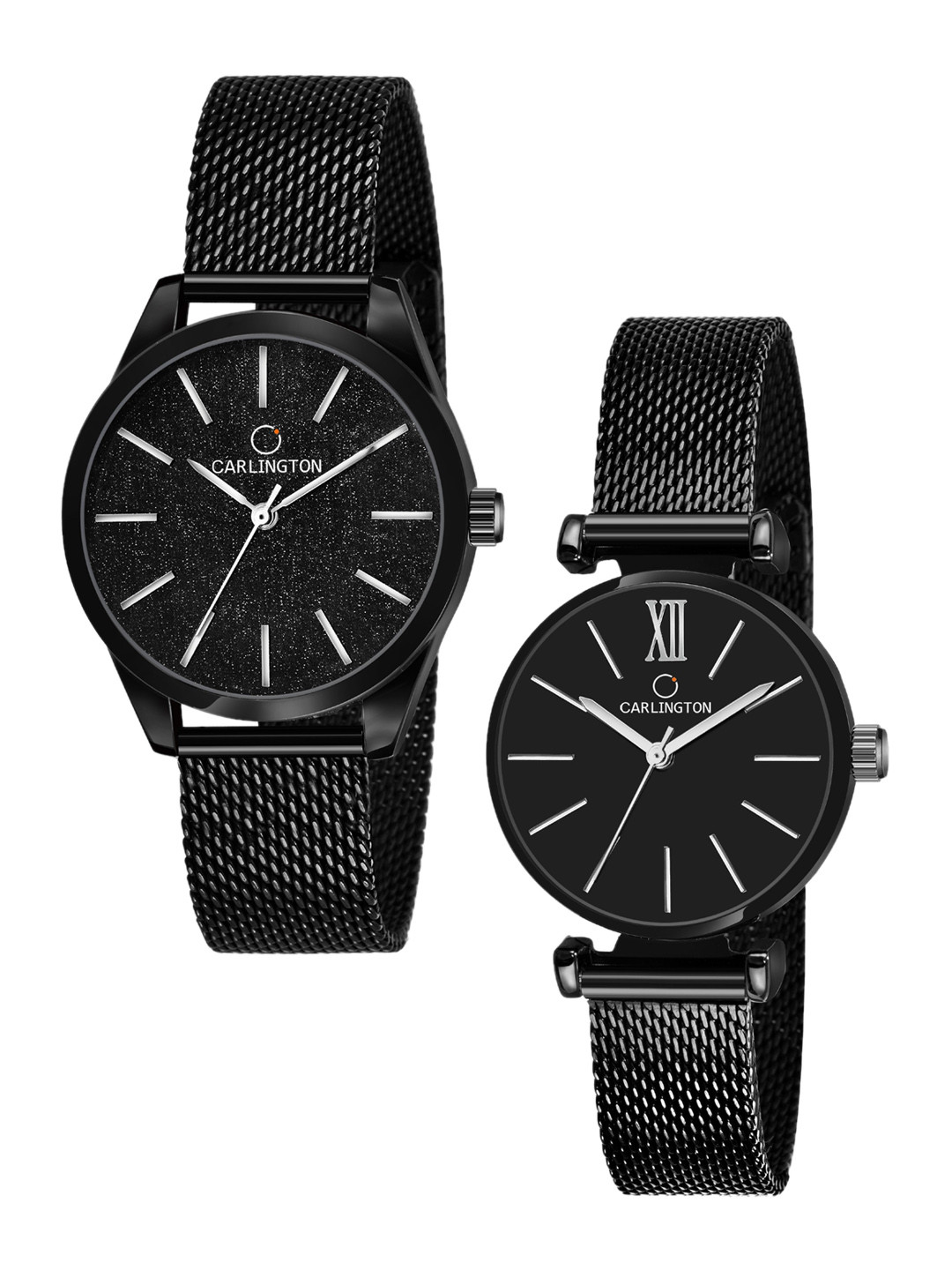 

CARLINGTON Women Pack Of 2 Bracelet Style Straps Analogue Watch CT2001, Black
