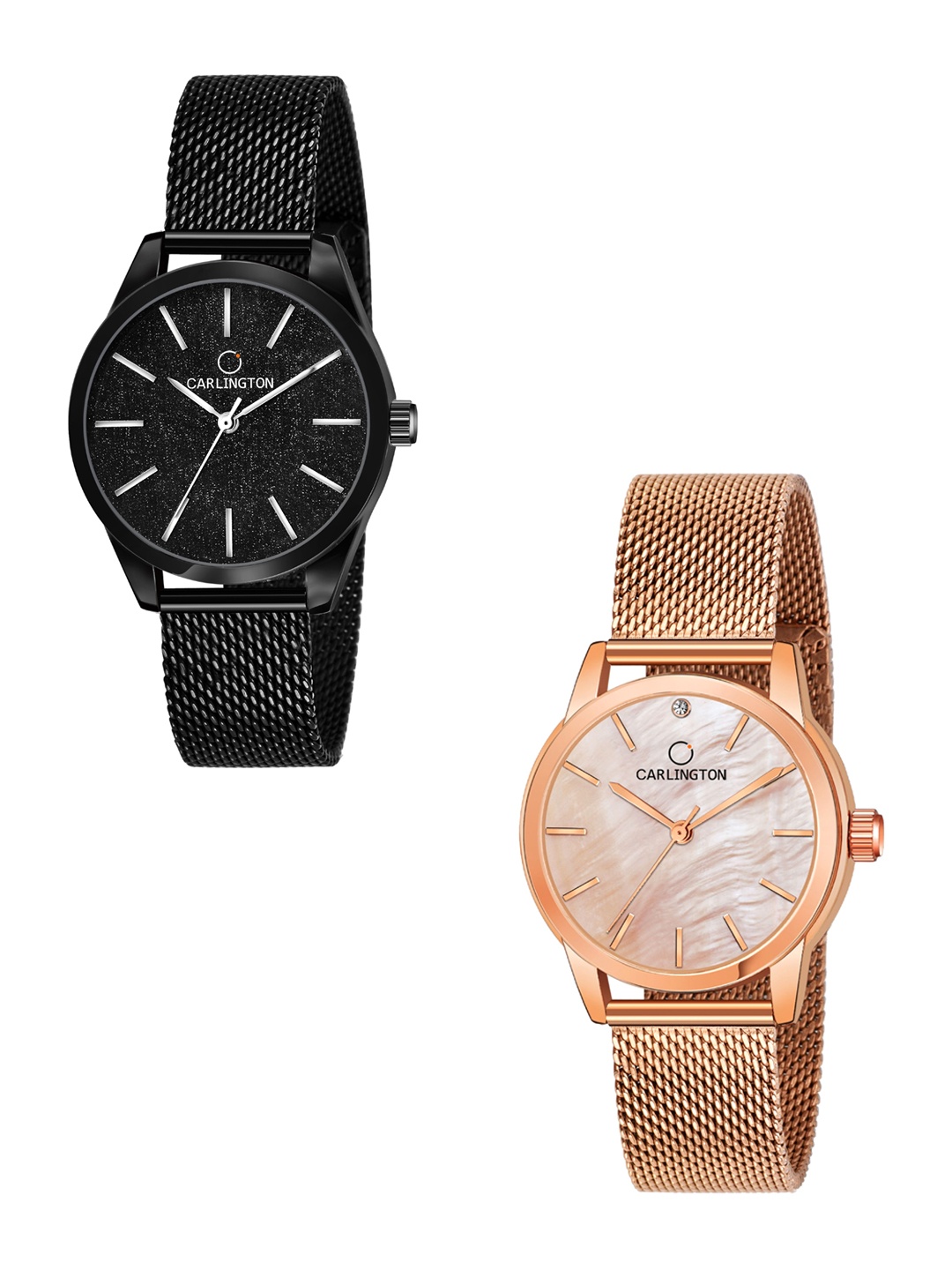 

CARLINGTON Women 2 Analogue Watches CT2001 Black-CT2010 RoseGold
