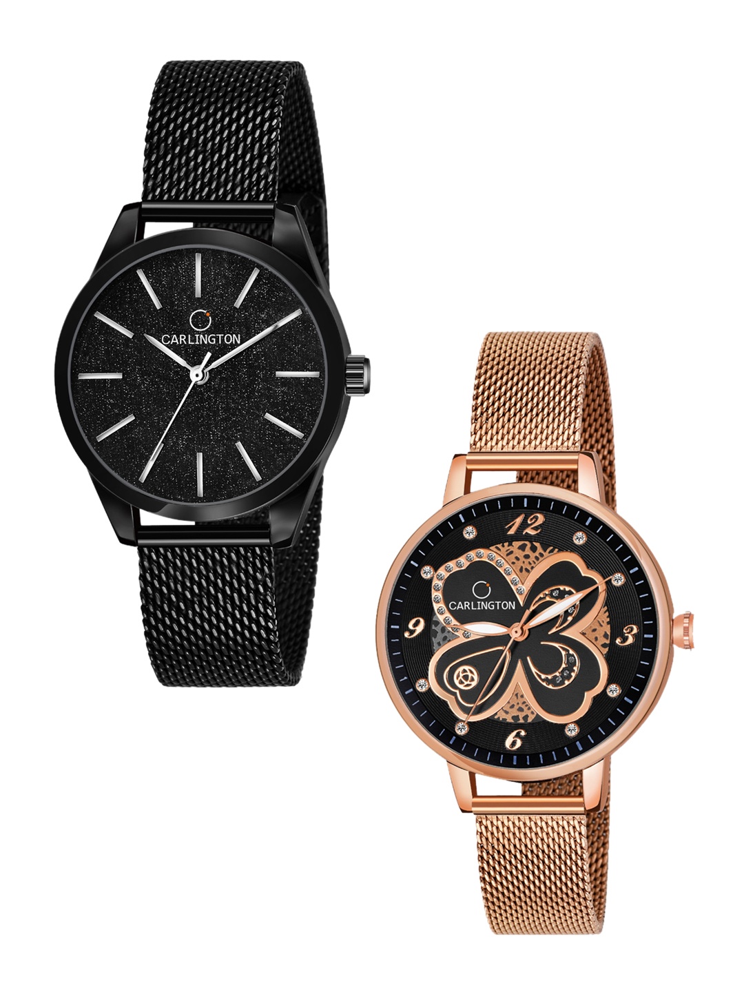 

CARLINGTON Women Set Of 2 Black Analogue Watch CT2001 CT2019