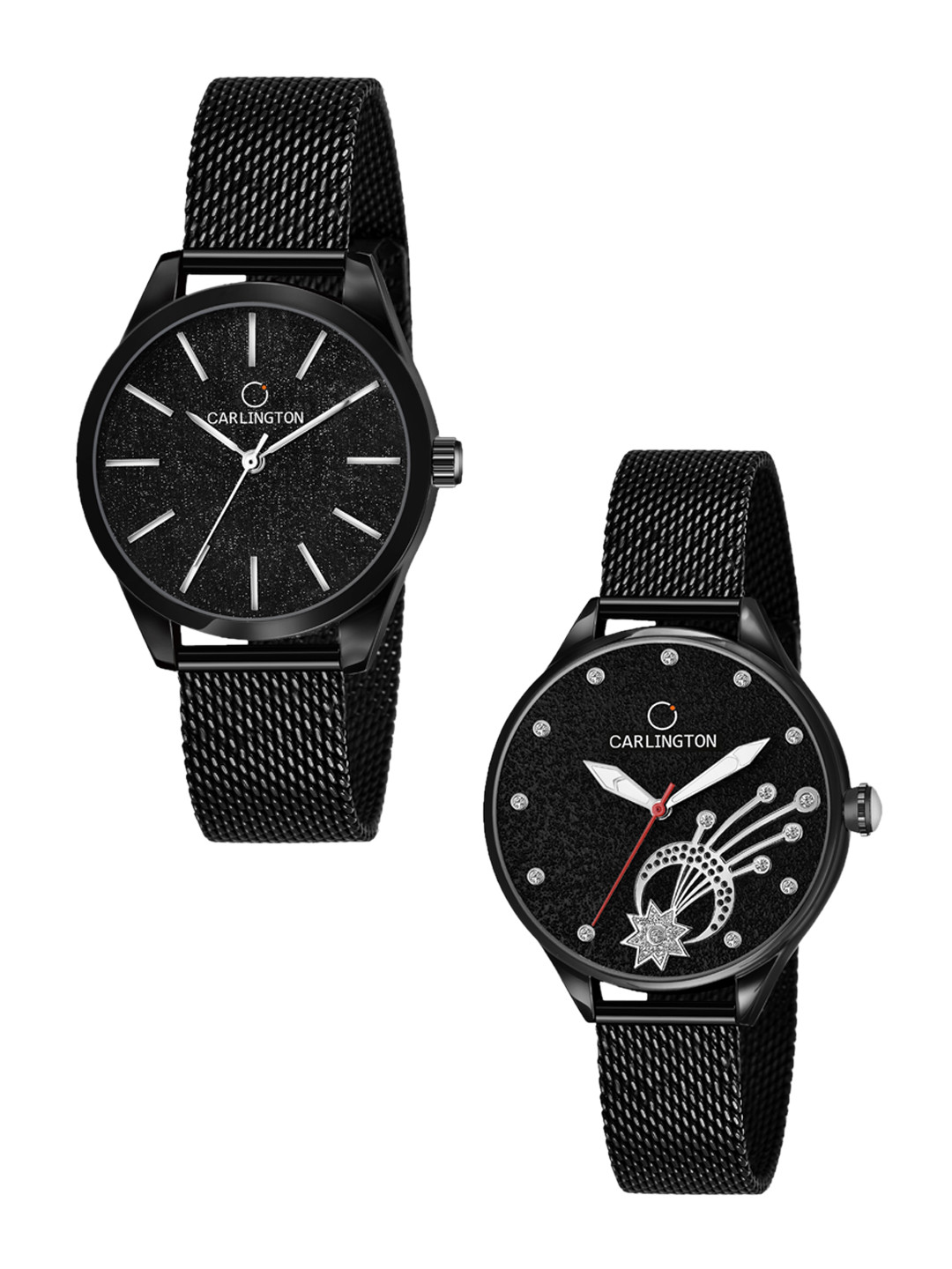 

CARLINGTON Women Set Of 2 Black Stainless Steel Bracelet Style Analogue Watches