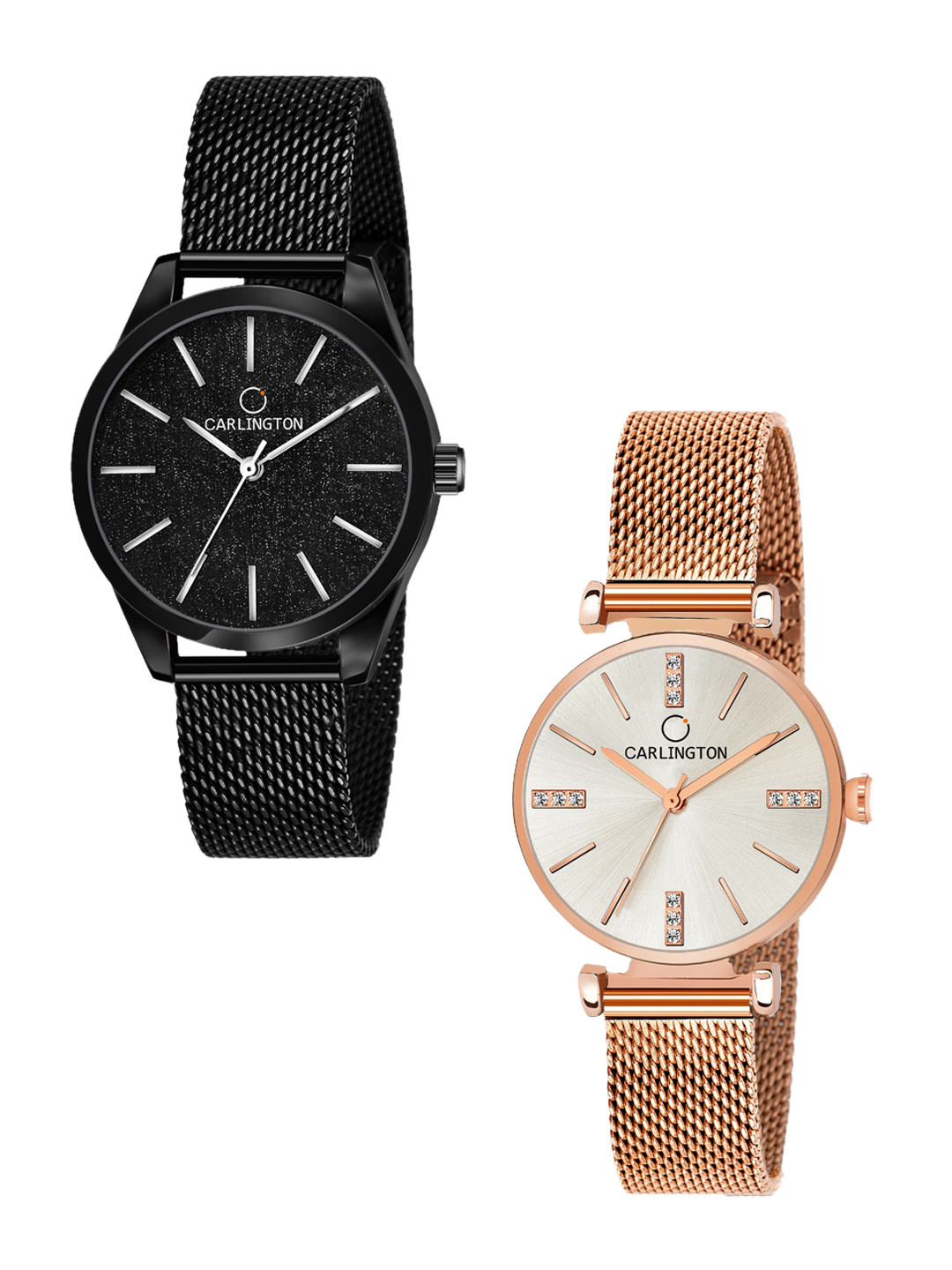 

CARLINGTON Women Multicoloured Pack of 2 Dial Stainless Steel Bracelet Style Straps Watch, Multi