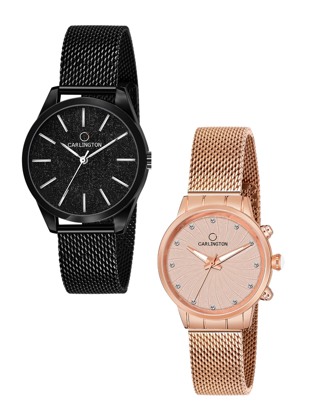 

CARLINGTON Set of 2 Women Analogue Watch - CT2001 Black-CT2017 RoseGold