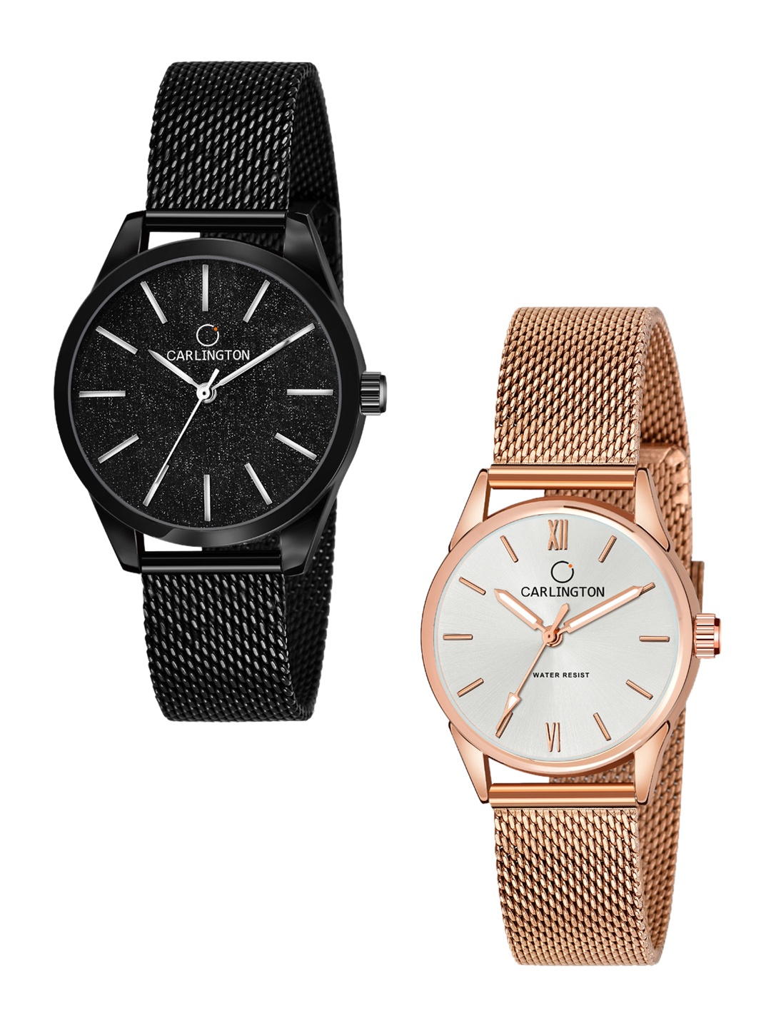 

CARLINGTON Women Set of 2 Analogue Watch - CT2001 Black-CT2008 RoseWhite, Multi