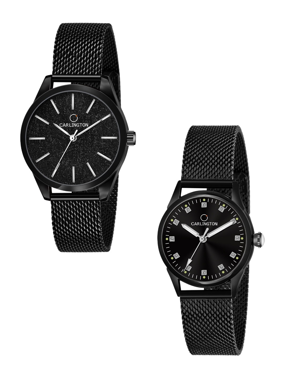 

CARLINGTON Women Set of 2 Black Stainless Steel Analogue Watches CT2001 CT2003