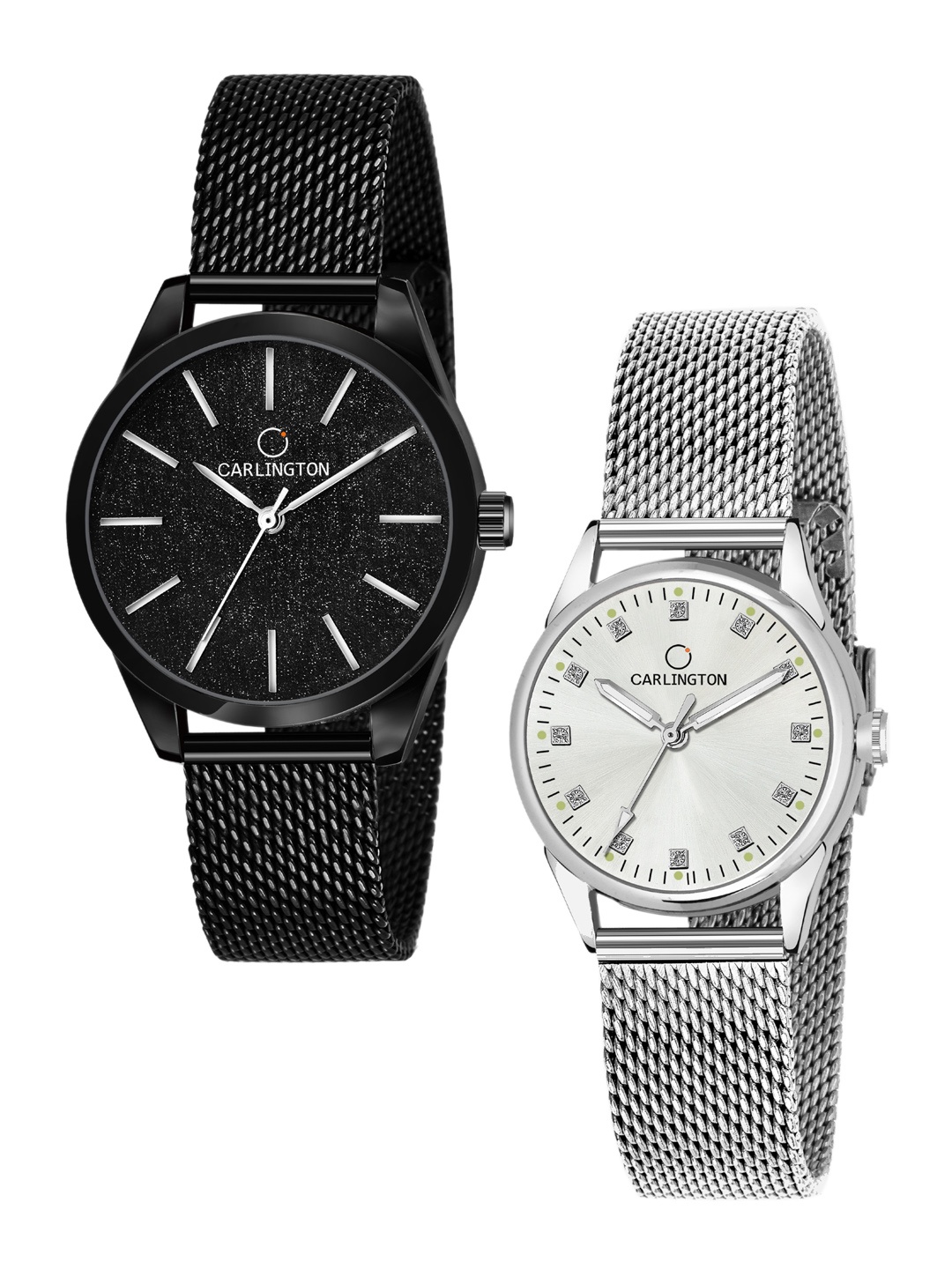 

CARLINGTON Women Set of 2 Stainless Steel Straps Analogue Watch CT2001 Black-CT2003