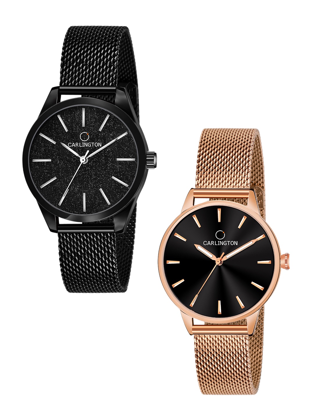 

CARLINGTON Women Set Of 2 Multicoloured Dial & Stainless Steel Bracelet Straps Analogue Watch CT2001 Black-CT2007 RoseBlack, Multi