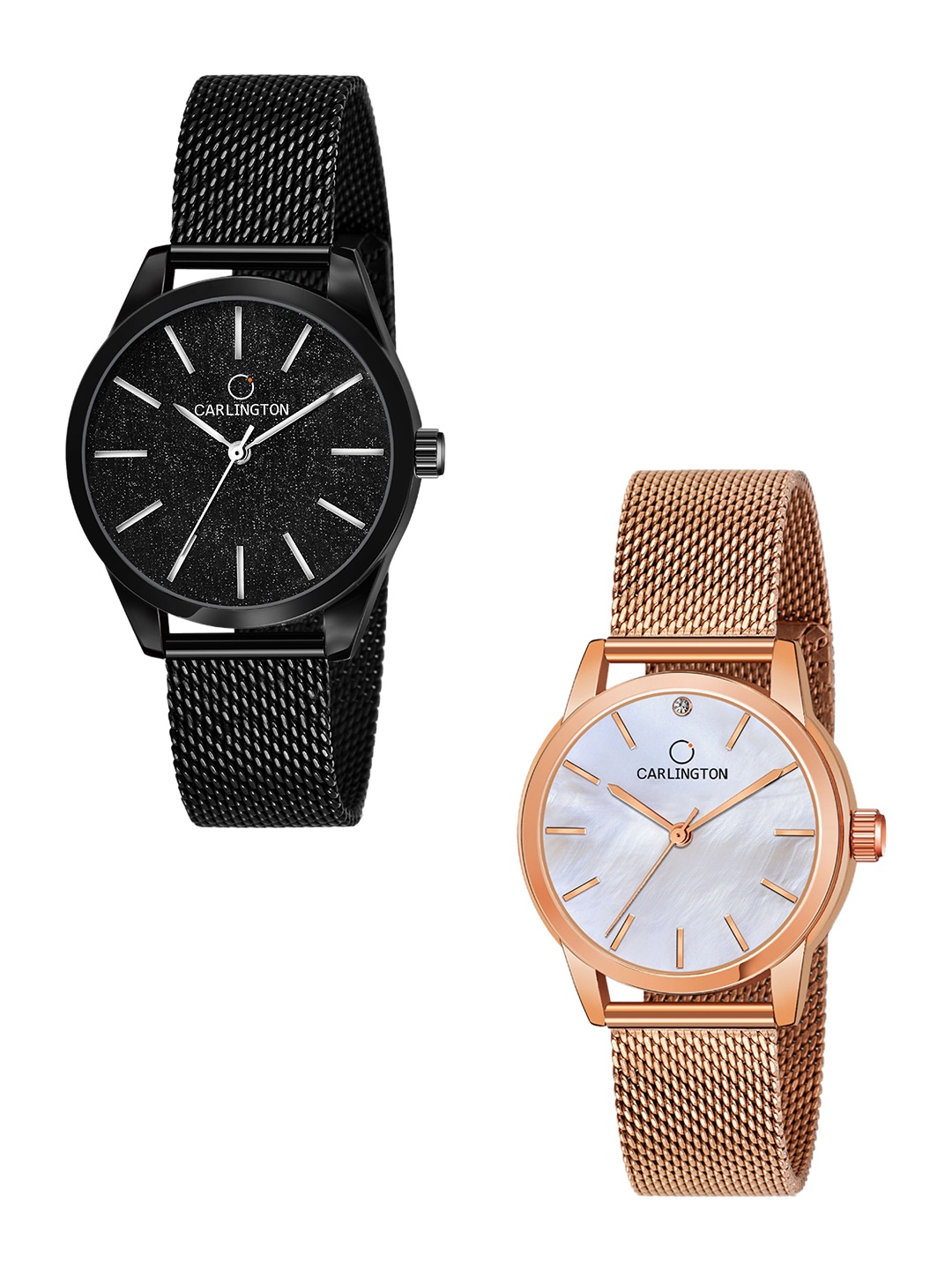 

CARLINGTON Women 2 Analogue Watches CT2001 Black-CT2010 RoseWhite