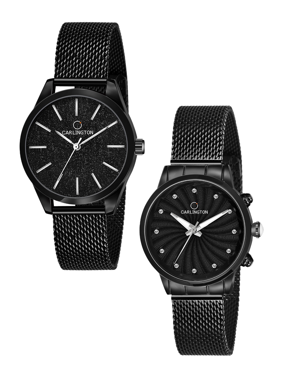 

CARLINGTON Women Set of 2 Bracelet Style Straps Analogue Watches CT2001 CT2017, Black